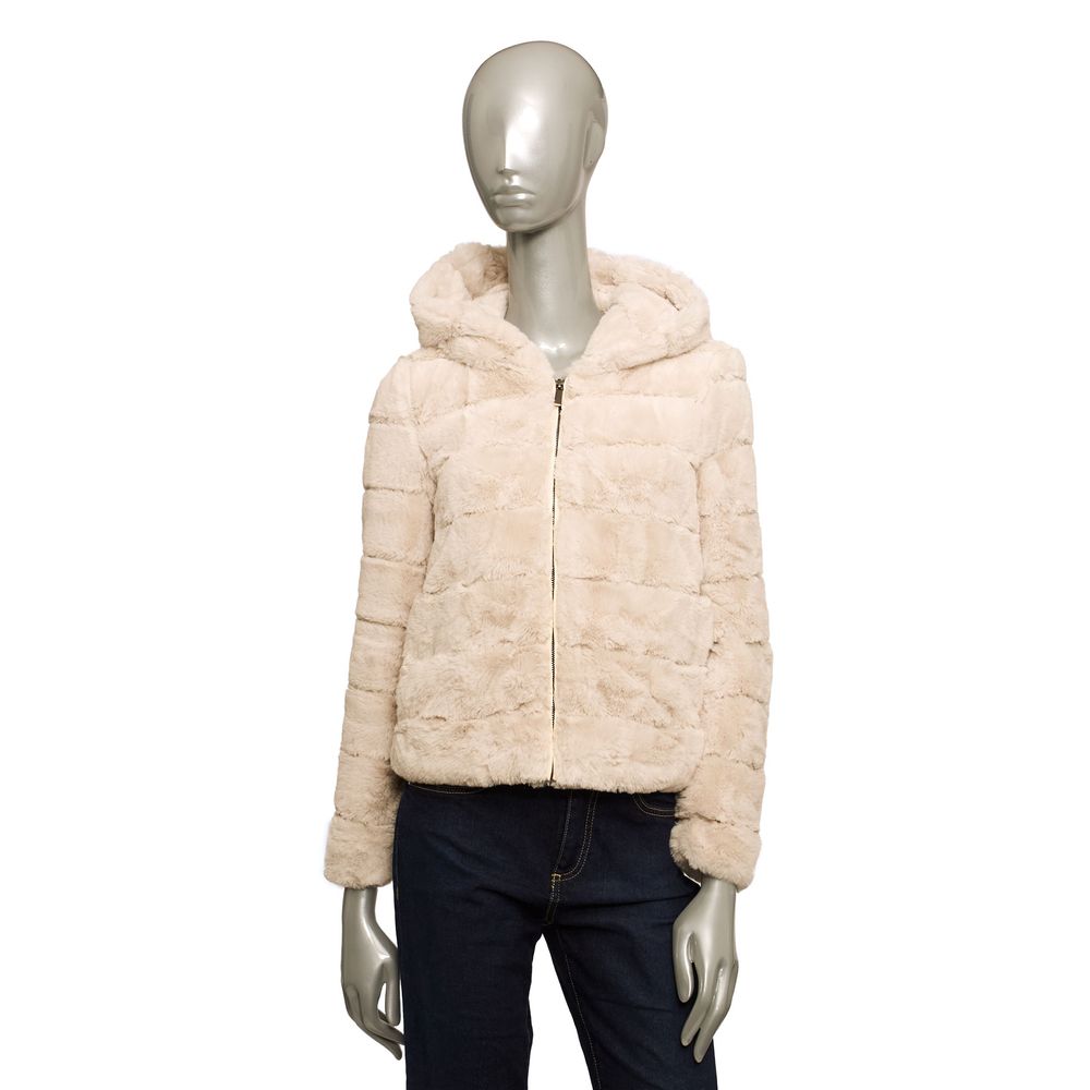 Beige Polyester Women Jacket - GlamHub Luxury and Icon Brand Clothing