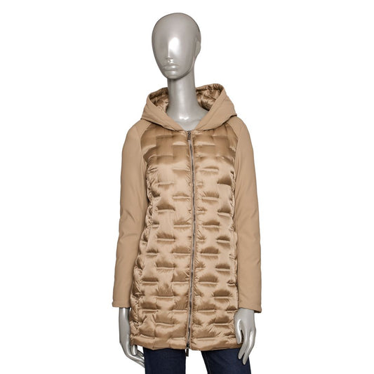 Beige Polyester Women Jacket - GlamHub Luxury and Icon Brand Clothing