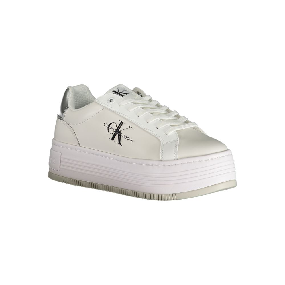 White Polyester Sneaker - GlamHub Luxury and Icon Brand Clothing