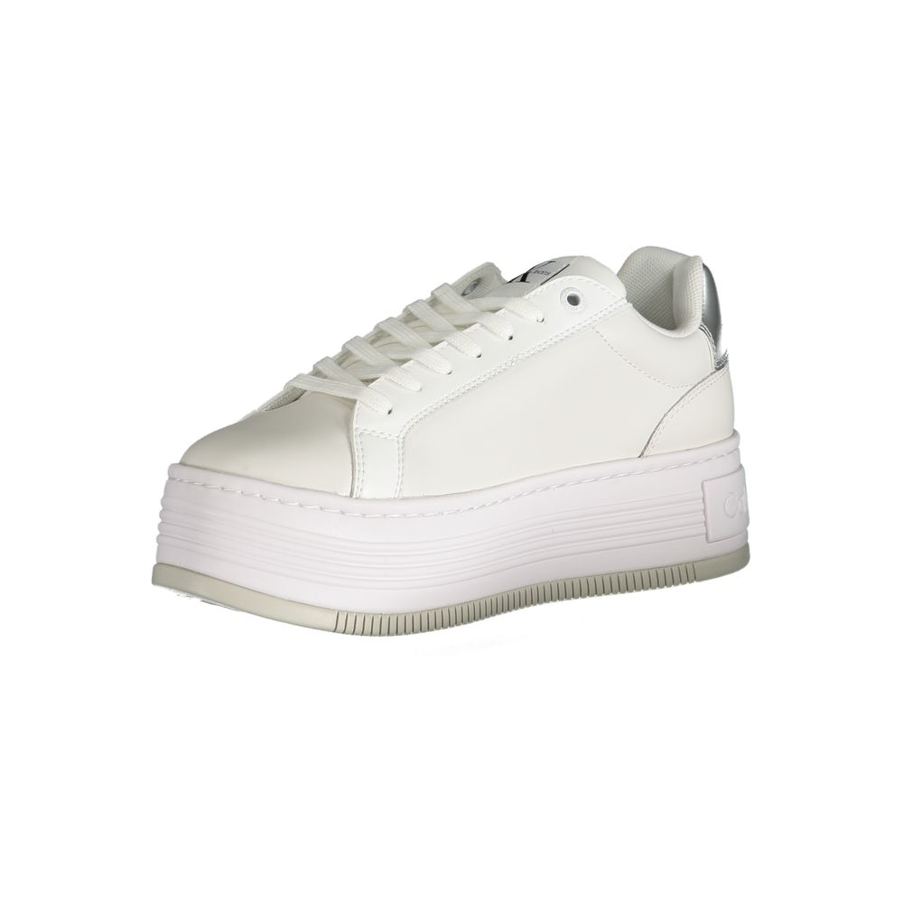 White Polyester Sneaker - GlamHub Luxury and Icon Brand Clothing