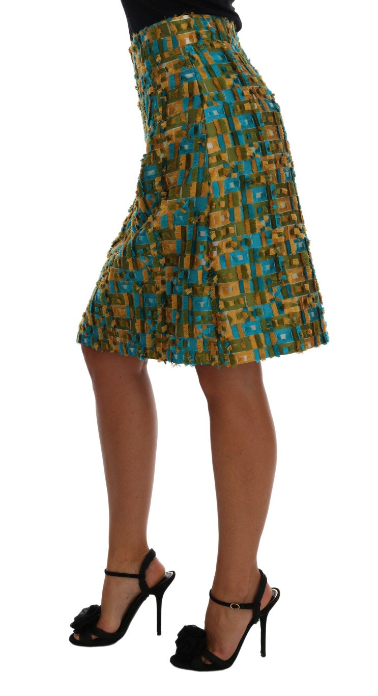 Elegant Green Jacquard High Waist Skirt - GlamHub Luxury and Icon Brand Clothing