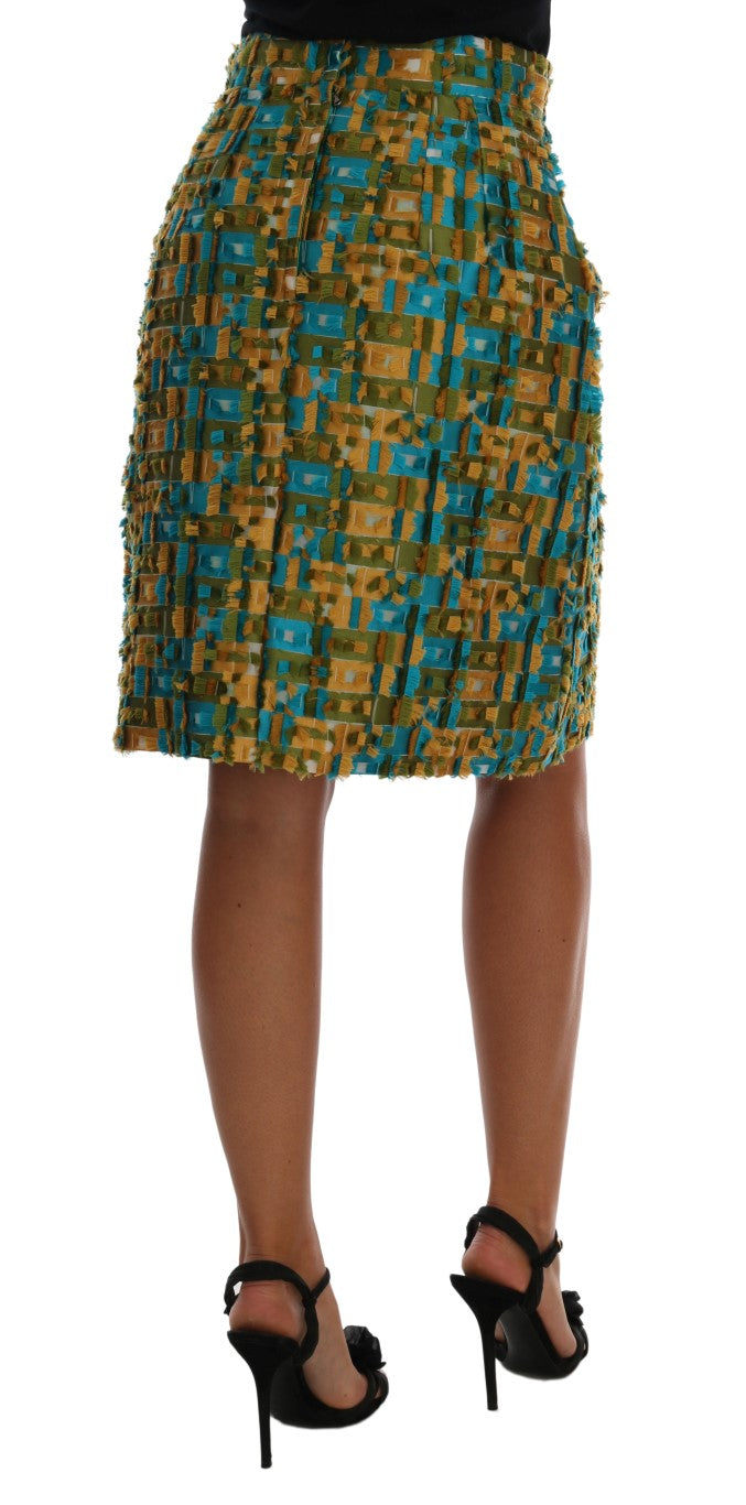 Elegant Green Jacquard High Waist Skirt - GlamHub Luxury and Icon Brand Clothing