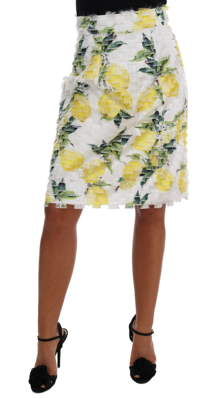 Lemon Print Fringe Pencil Skirt - GlamHub Luxury and Icon Brand Clothing