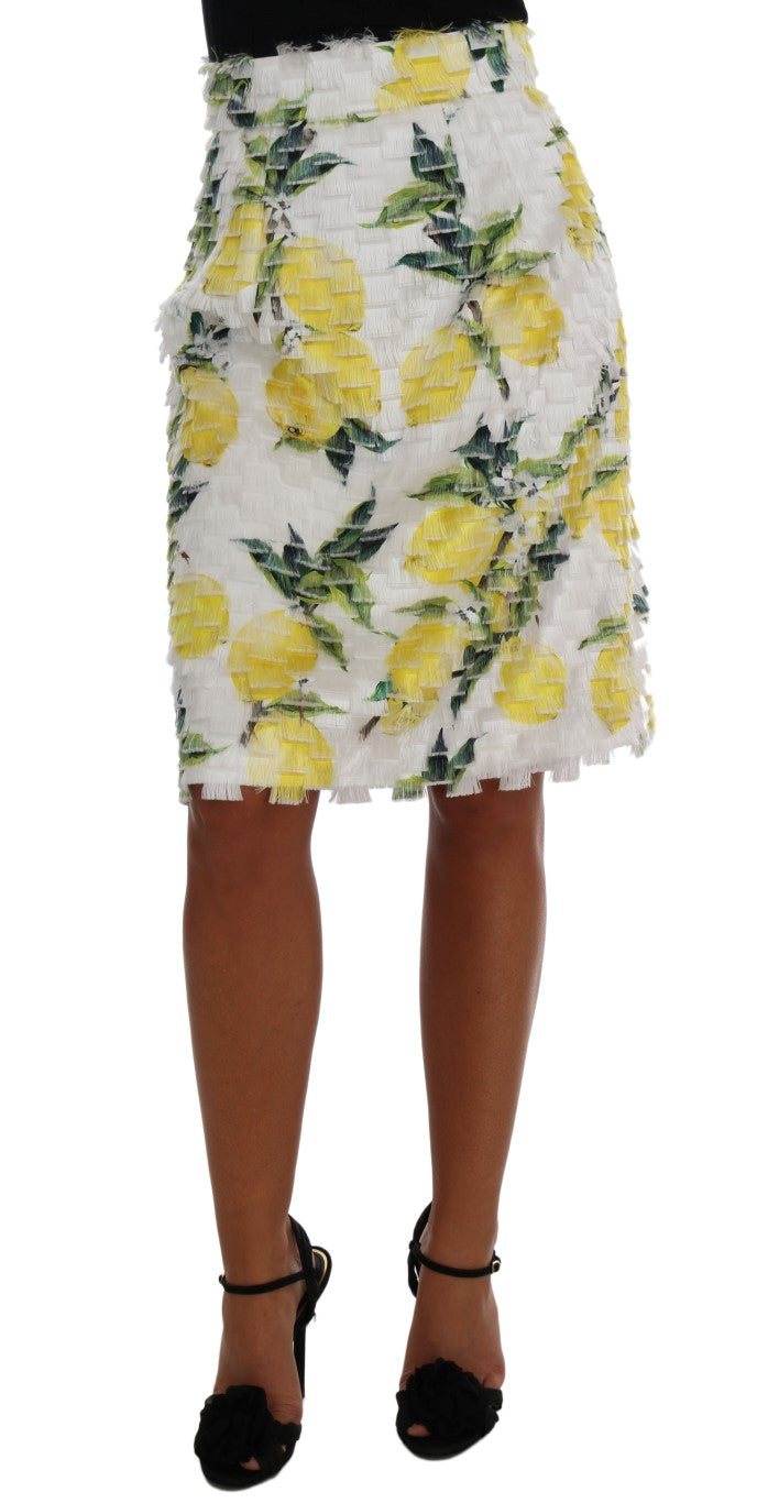 Lemon Print Fringe Pencil Skirt - GlamHub Luxury and Icon Brand Clothing