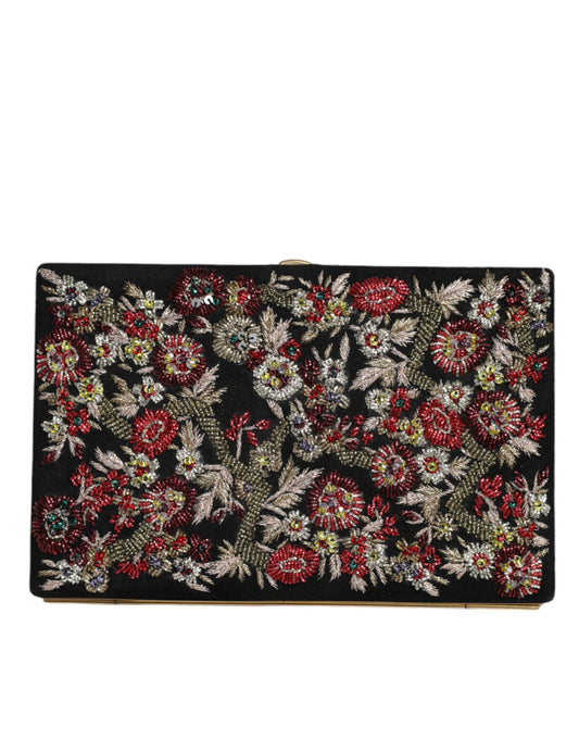 Mehrfarbige Clutch mit Blumenmuster und goldenem Rahmen für den Abend