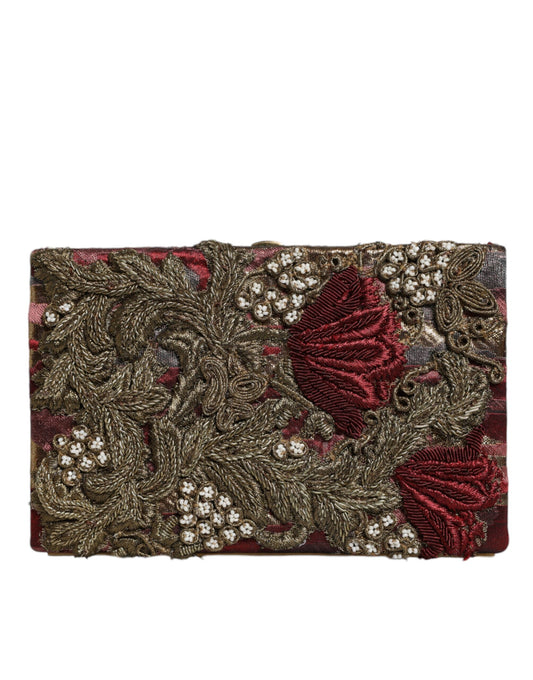 Abendtasche mit Jacquard-Clutch und goldenem Blumenmuster in Kastanienbraun und Gold