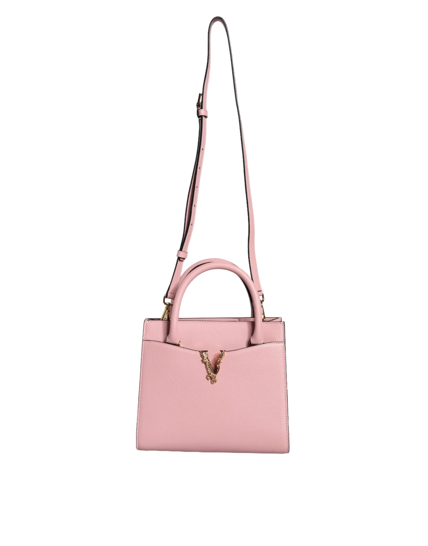 Pink Small Top Handle Grainy Calf Leather Crossbody Bag - GLAMHUB BOUTIQUE 