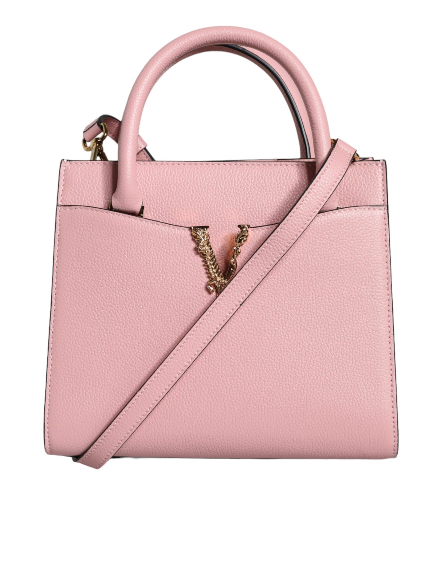 Pink Small Top Handle Grainy Calf Leather Crossbody Bag - GLAMHUB BOUTIQUE 