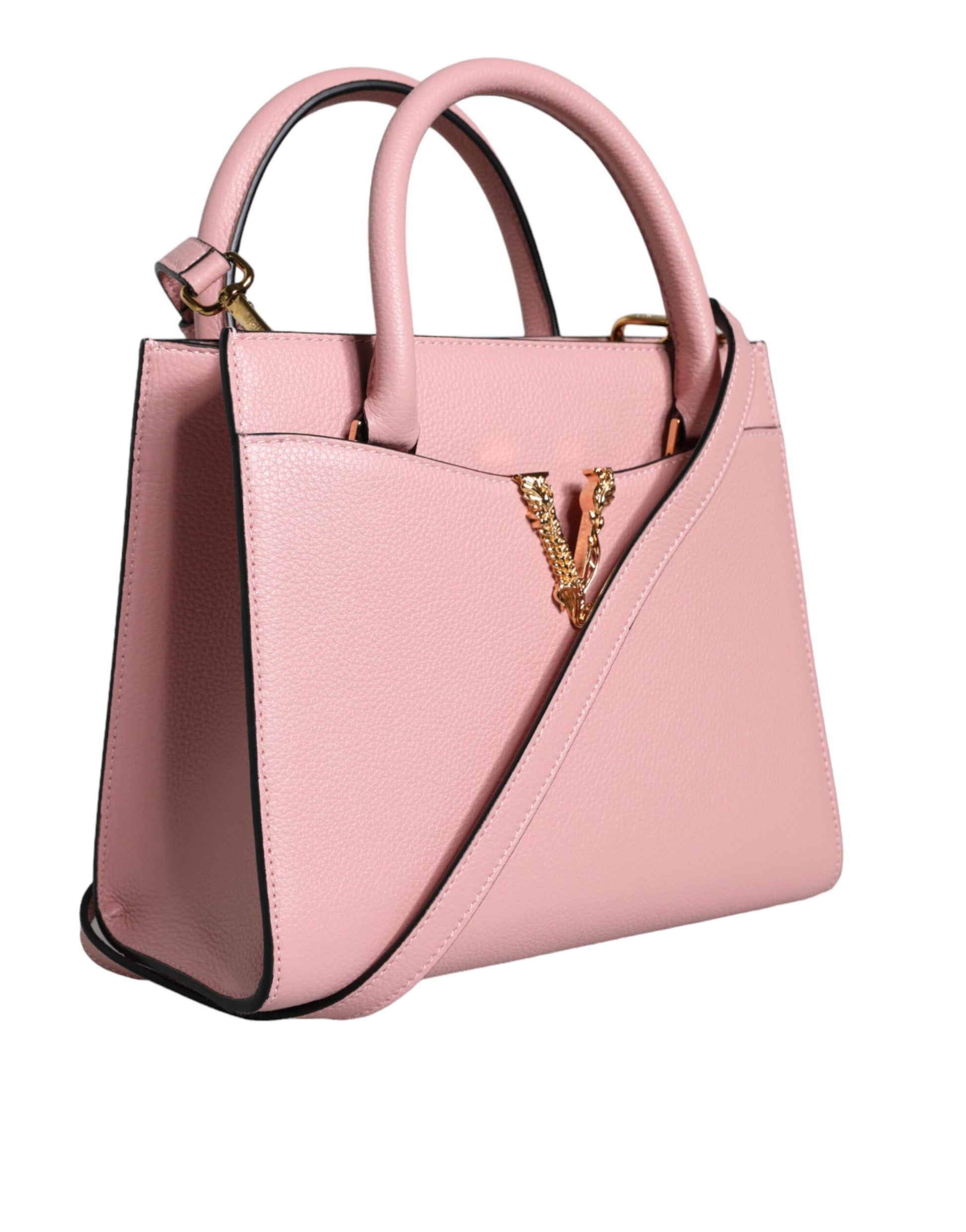 Pink Small Top Handle Grainy Calf Leather Crossbody Bag - GLAMHUB BOUTIQUE 