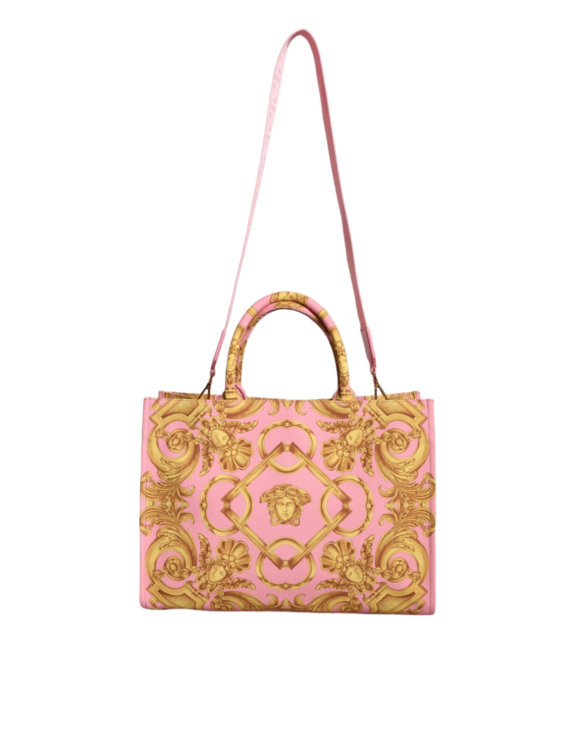 Pink Printed Large Fabric Leather Shopping Tote Bag - GLAMHUB BOUTIQUE 