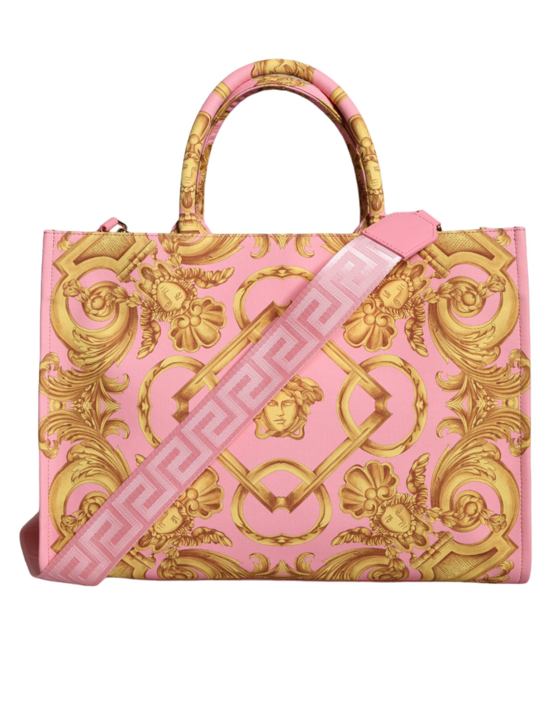 Pink Printed Large Fabric Leather Shopping Tote Bag - GLAMHUB BOUTIQUE 