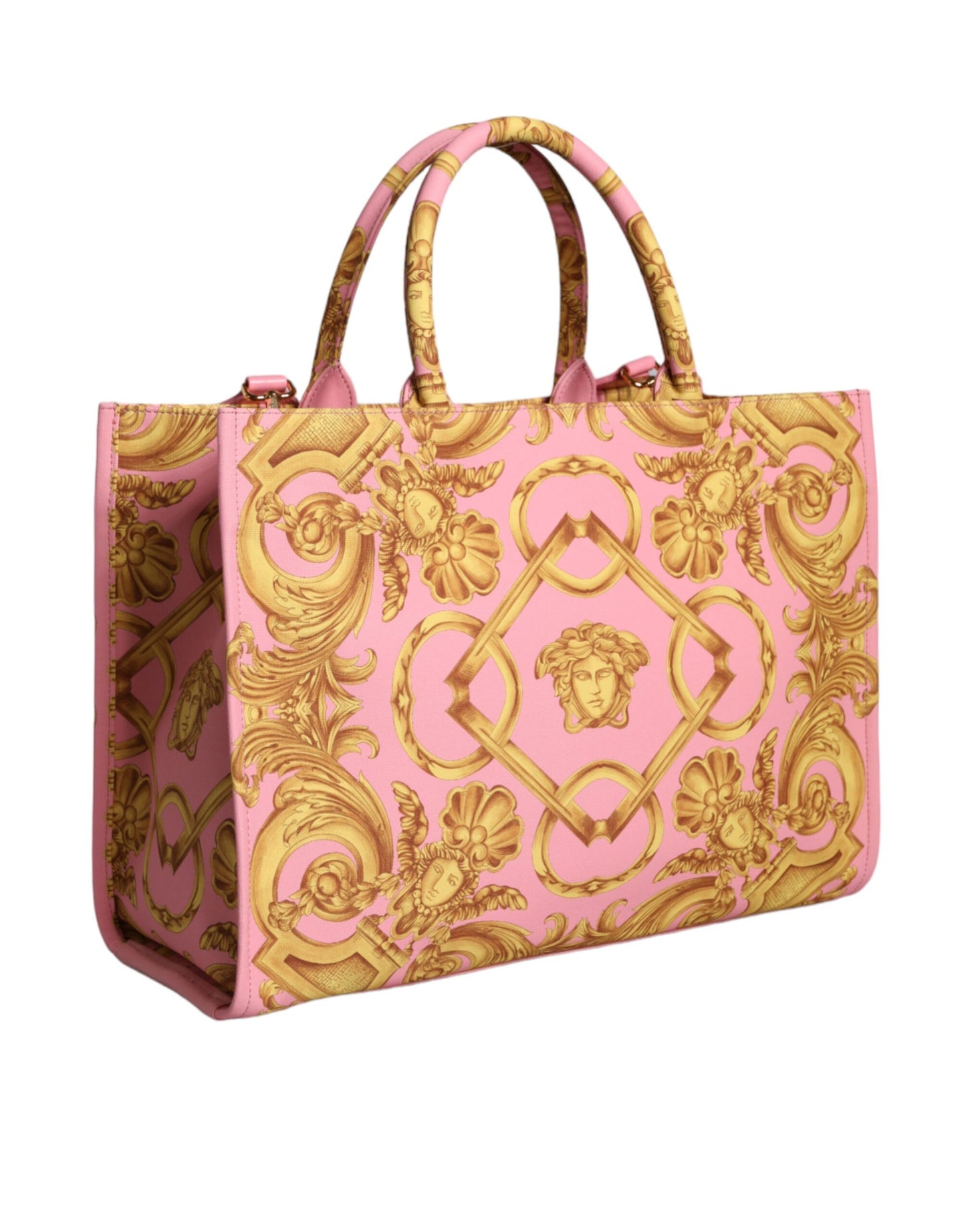 Pink Printed Large Fabric Leather Shopping Tote Bag - GLAMHUB BOUTIQUE 