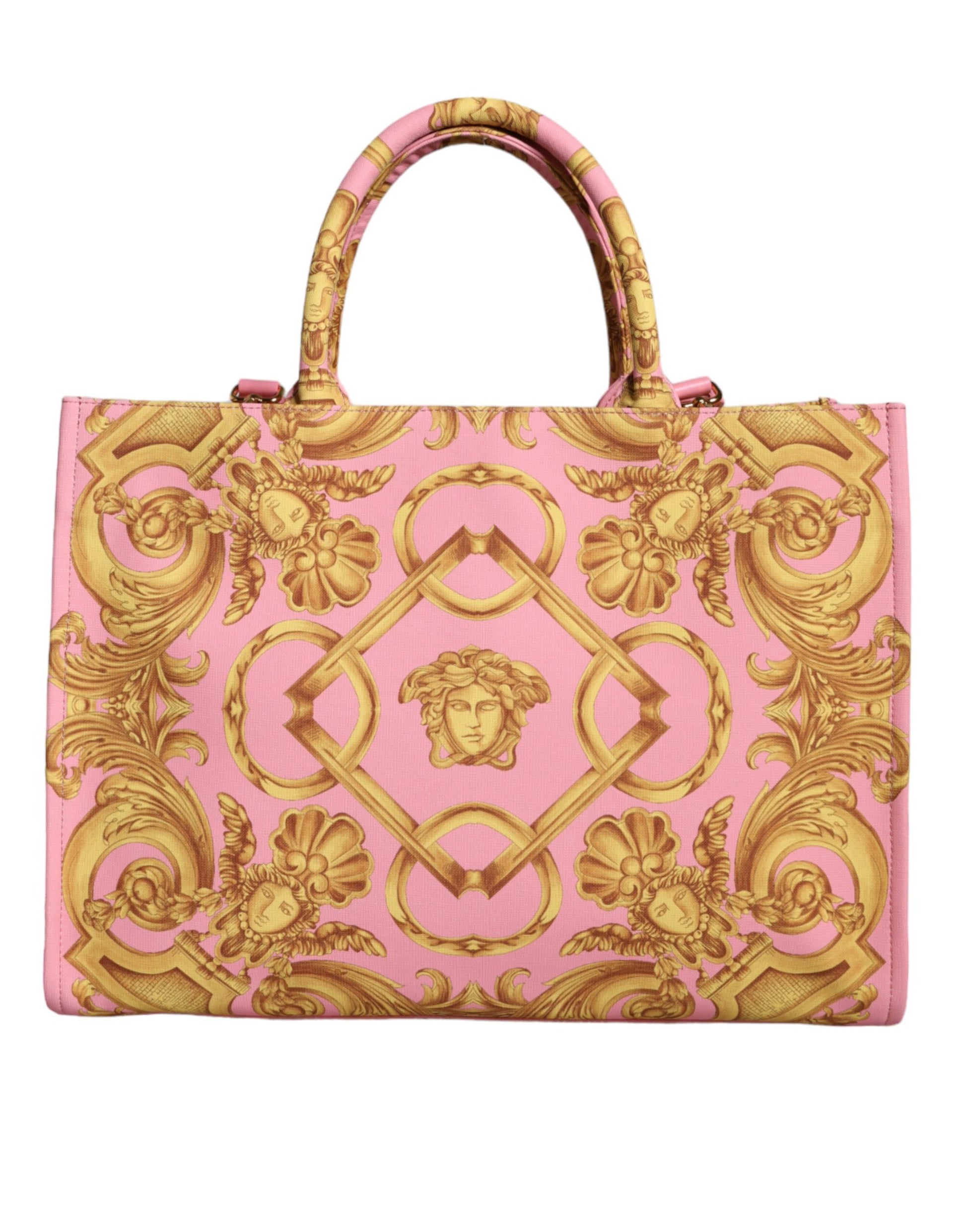 Pink Printed Large Fabric Leather Shopping Tote Bag - GLAMHUB BOUTIQUE 