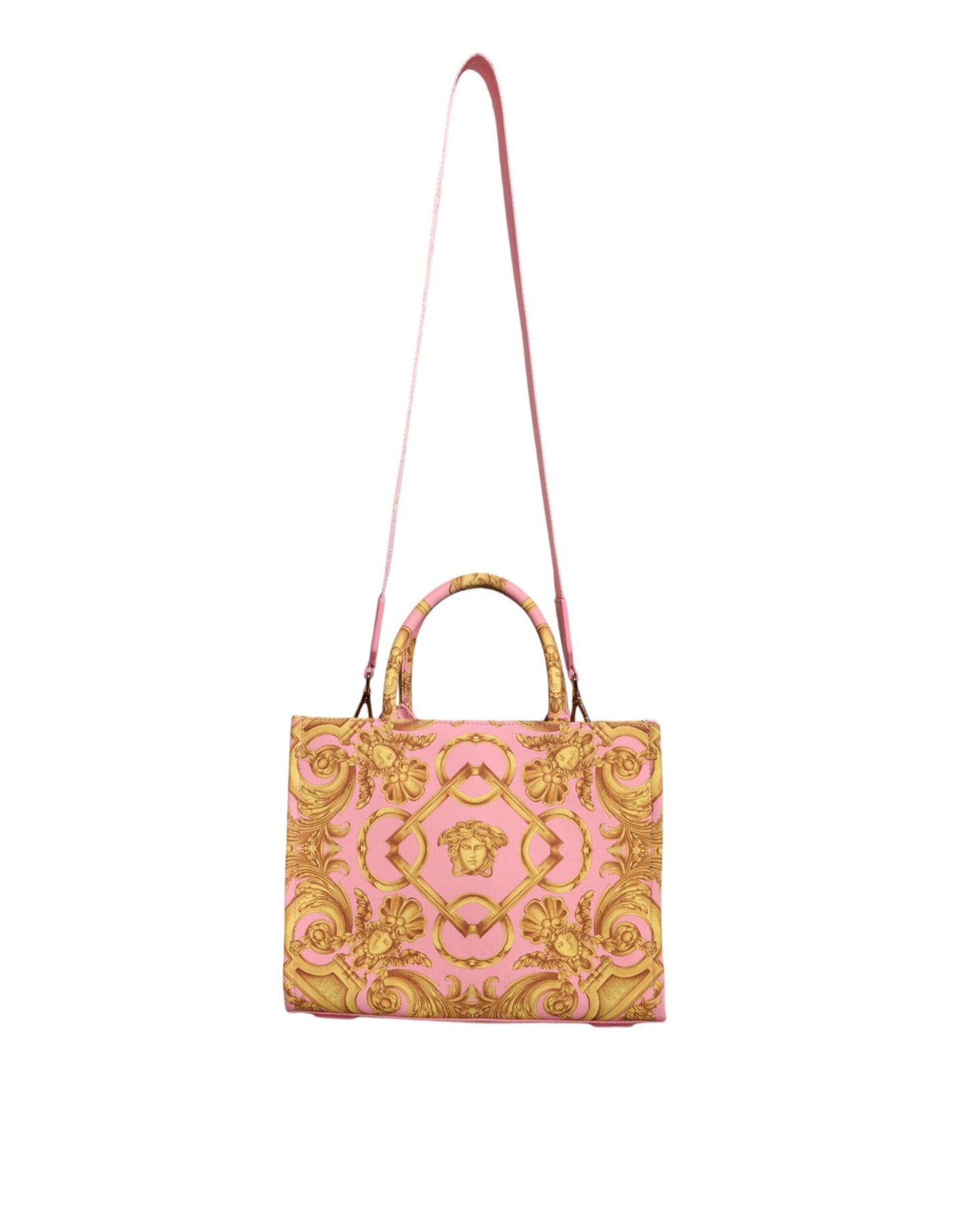 Pink Yellow Baroque Fabric Leather Shopping Tote Bag - GLAMHUB BOUTIQUE 