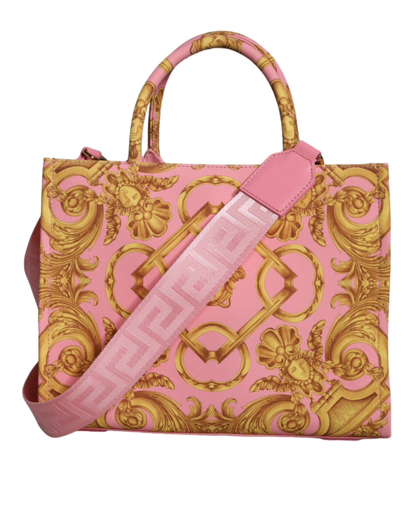 Pink Yellow Baroque Fabric Leather Shopping Tote Bag - GLAMHUB BOUTIQUE 