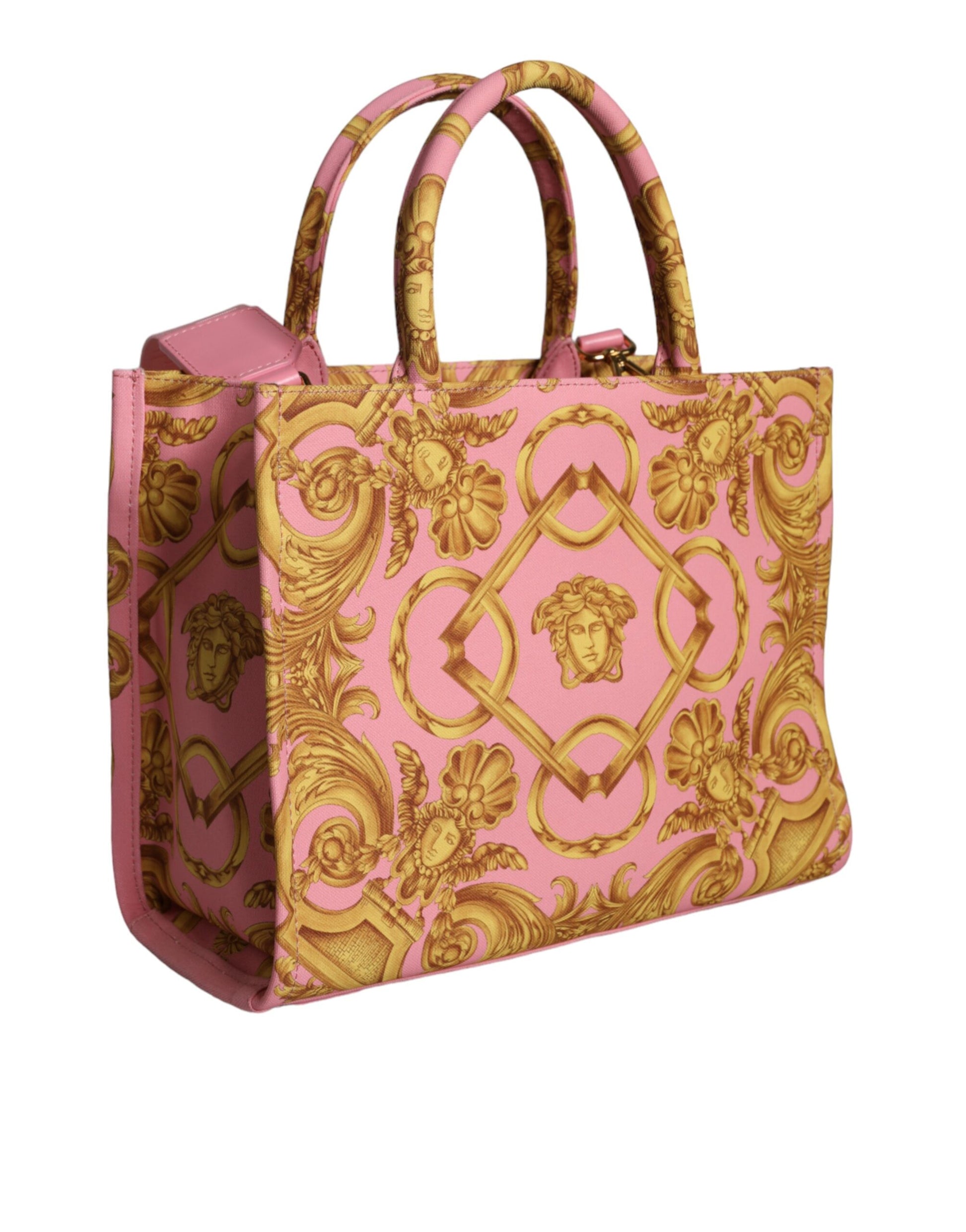 Pink Yellow Baroque Fabric Leather Shopping Tote Bag - GLAMHUB BOUTIQUE 