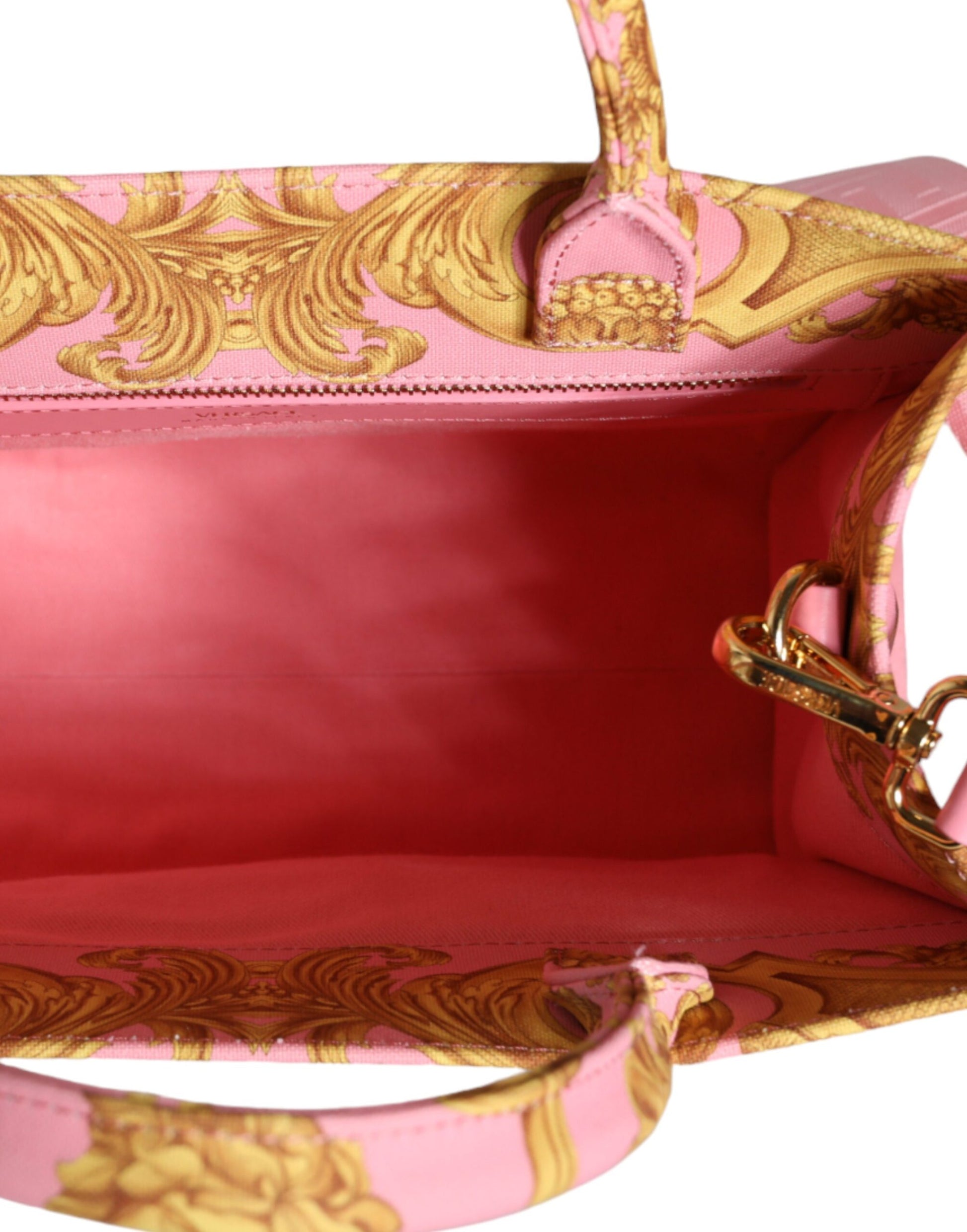 Pink Yellow Baroque Fabric Leather Shopping Tote Bag - GLAMHUB BOUTIQUE 