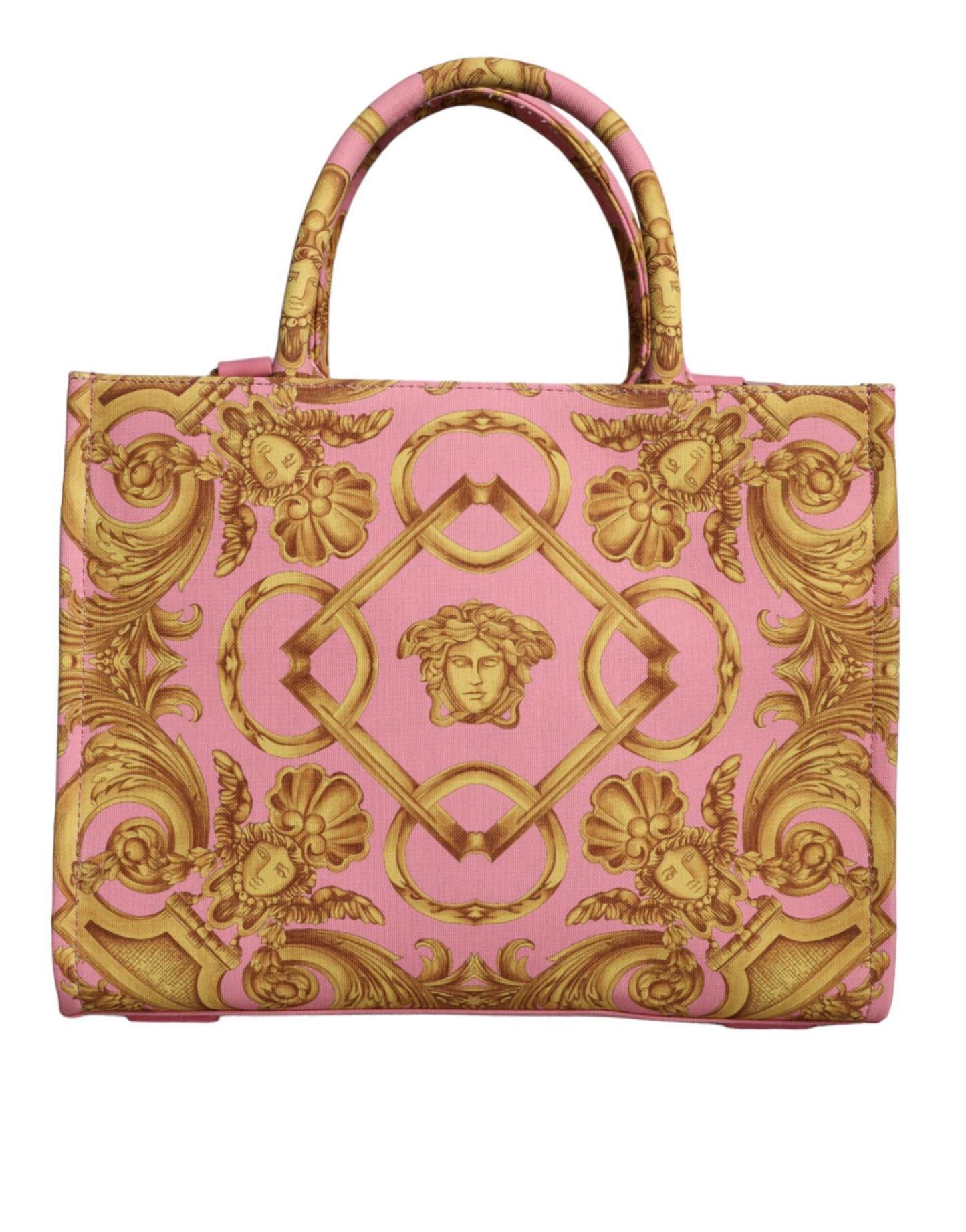 Pink Yellow Baroque Fabric Leather Shopping Tote Bag - GLAMHUB BOUTIQUE 