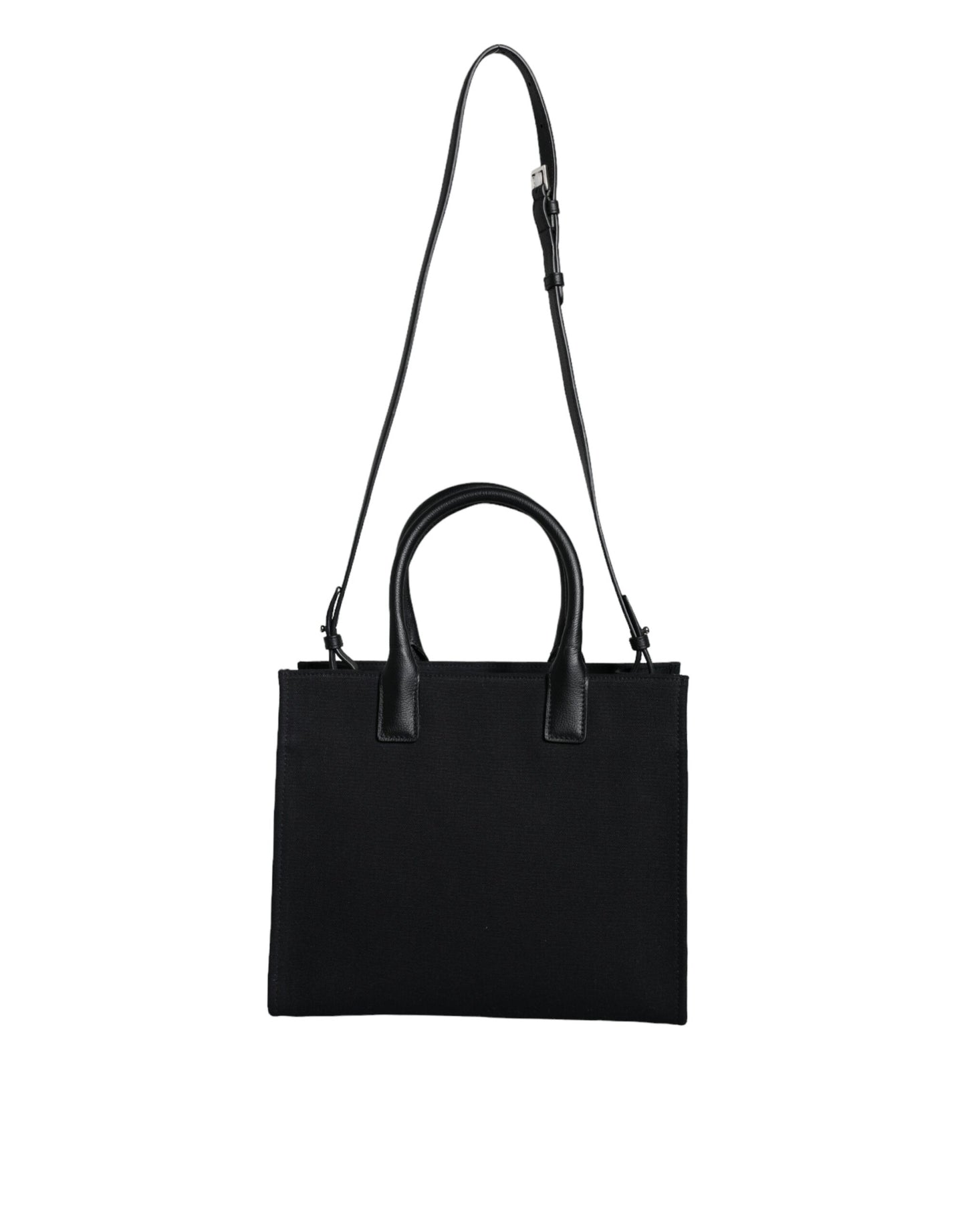 Black Top Handle Canvas Leather Logo Crossbody Tote Bag - GLAMHUB BOUTIQUE 