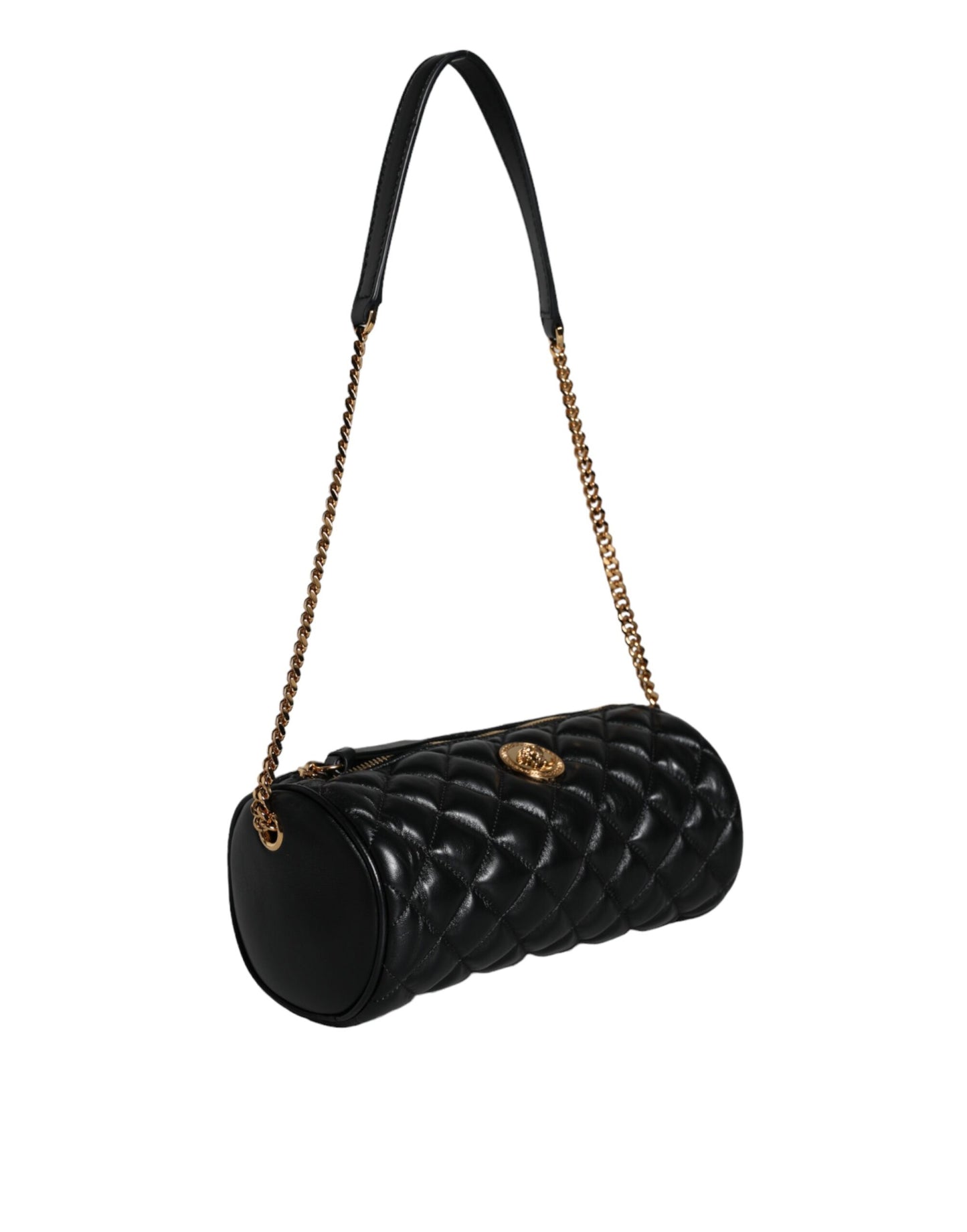 Black Mini Quilted Lambskin Leather Crossbody Sling Bag - GLAMHUB BOUTIQUE 