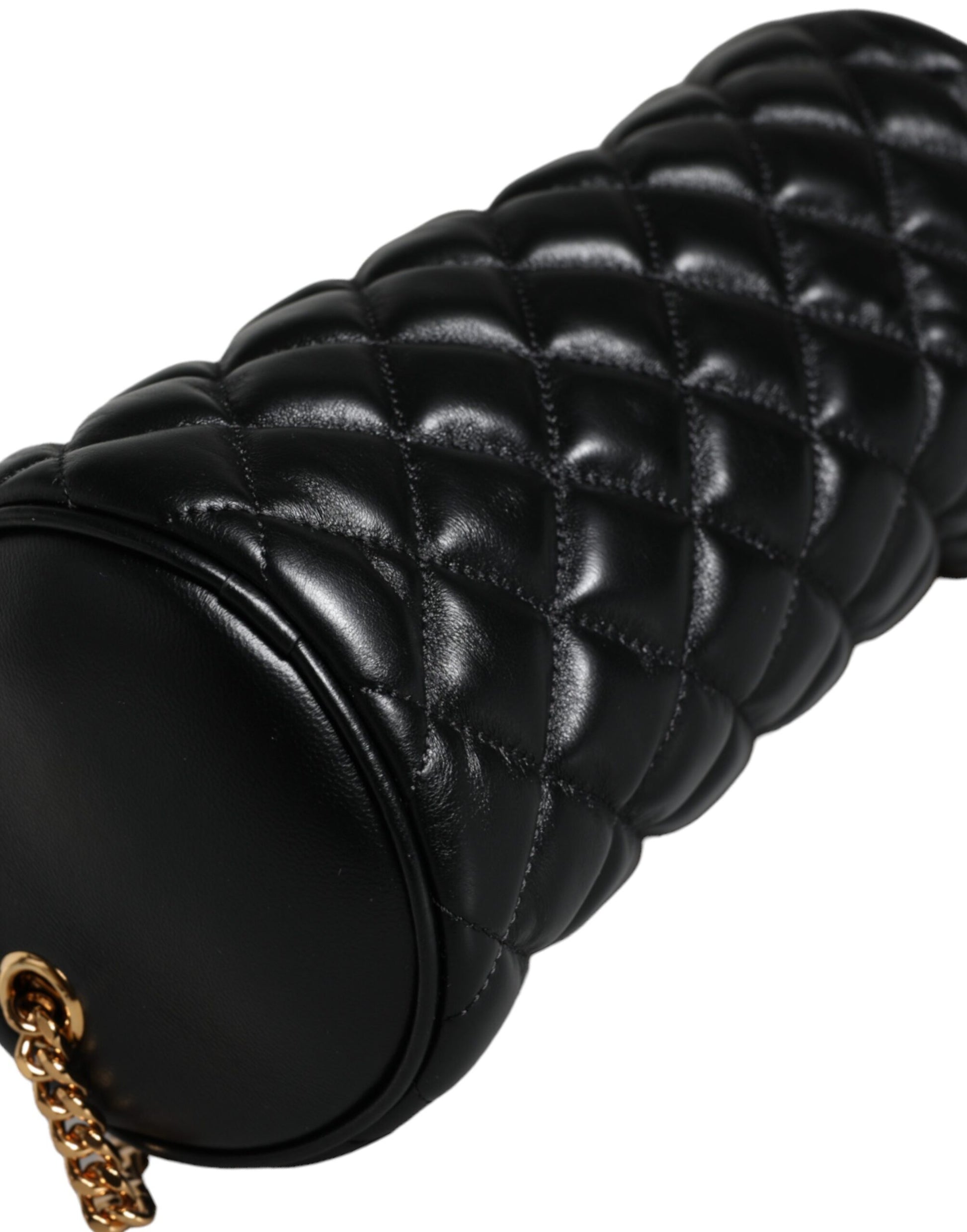 Black Mini Quilted Lambskin Leather Crossbody Sling Bag - GLAMHUB BOUTIQUE 