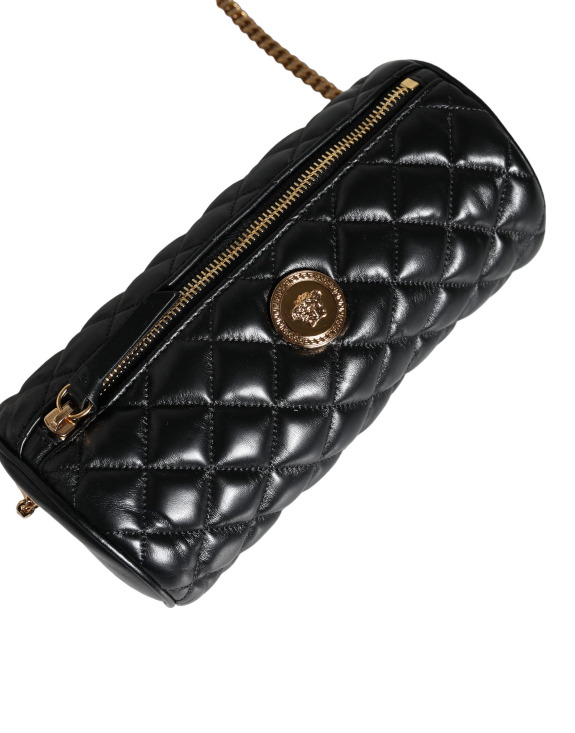 Black Mini Quilted Lambskin Leather Crossbody Sling Bag - GLAMHUB BOUTIQUE 