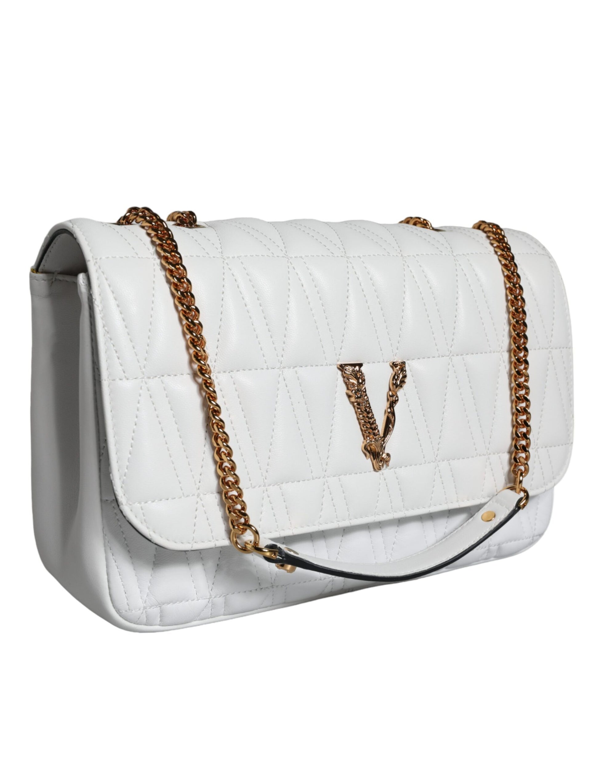 White Mini Nappa Leather Crossbody Shoulder Bag - GLAMHUB BOUTIQUE 