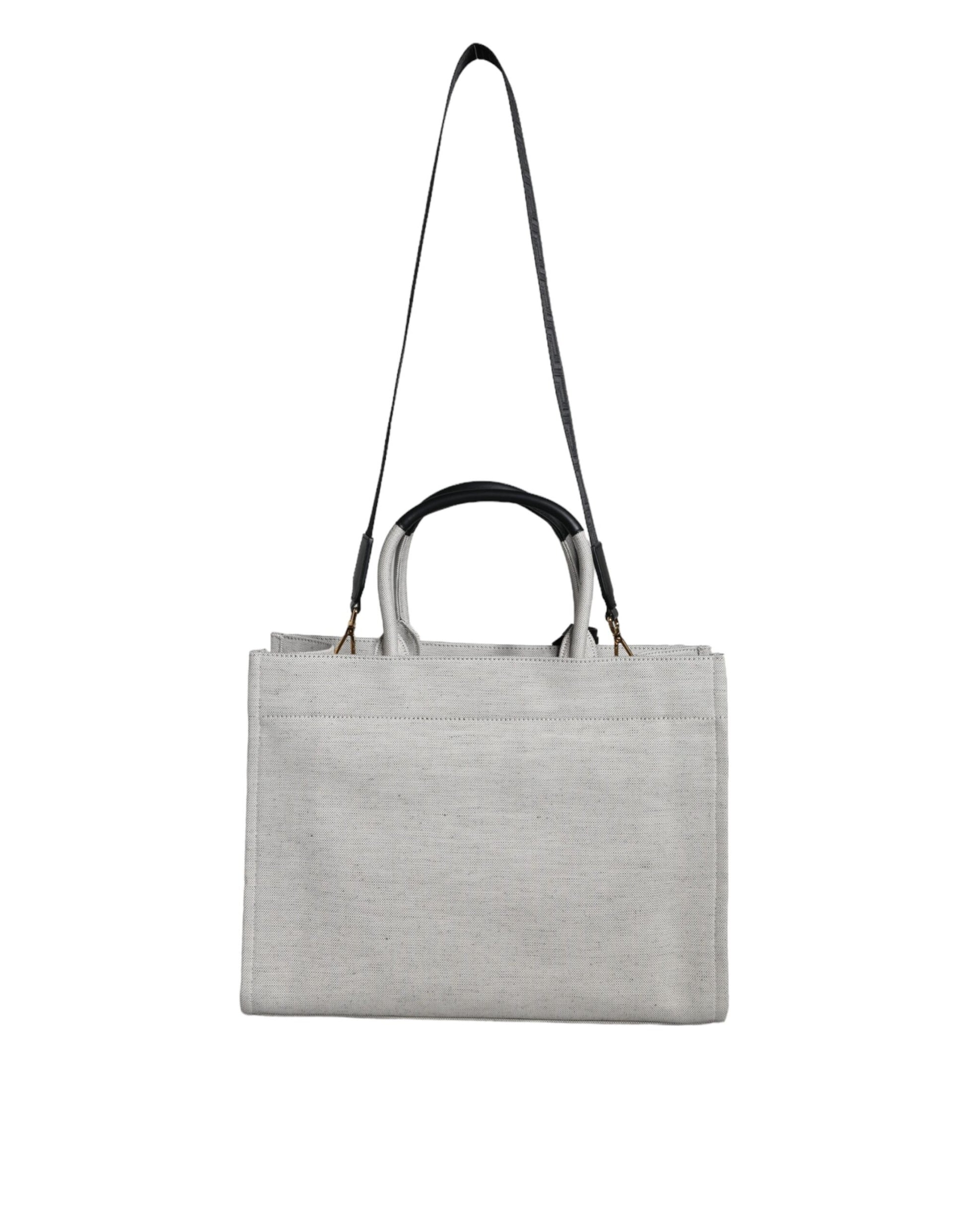 White Top Handle Canvas Leather Logo Crossbody Tote Bag - GLAMHUB BOUTIQUE 