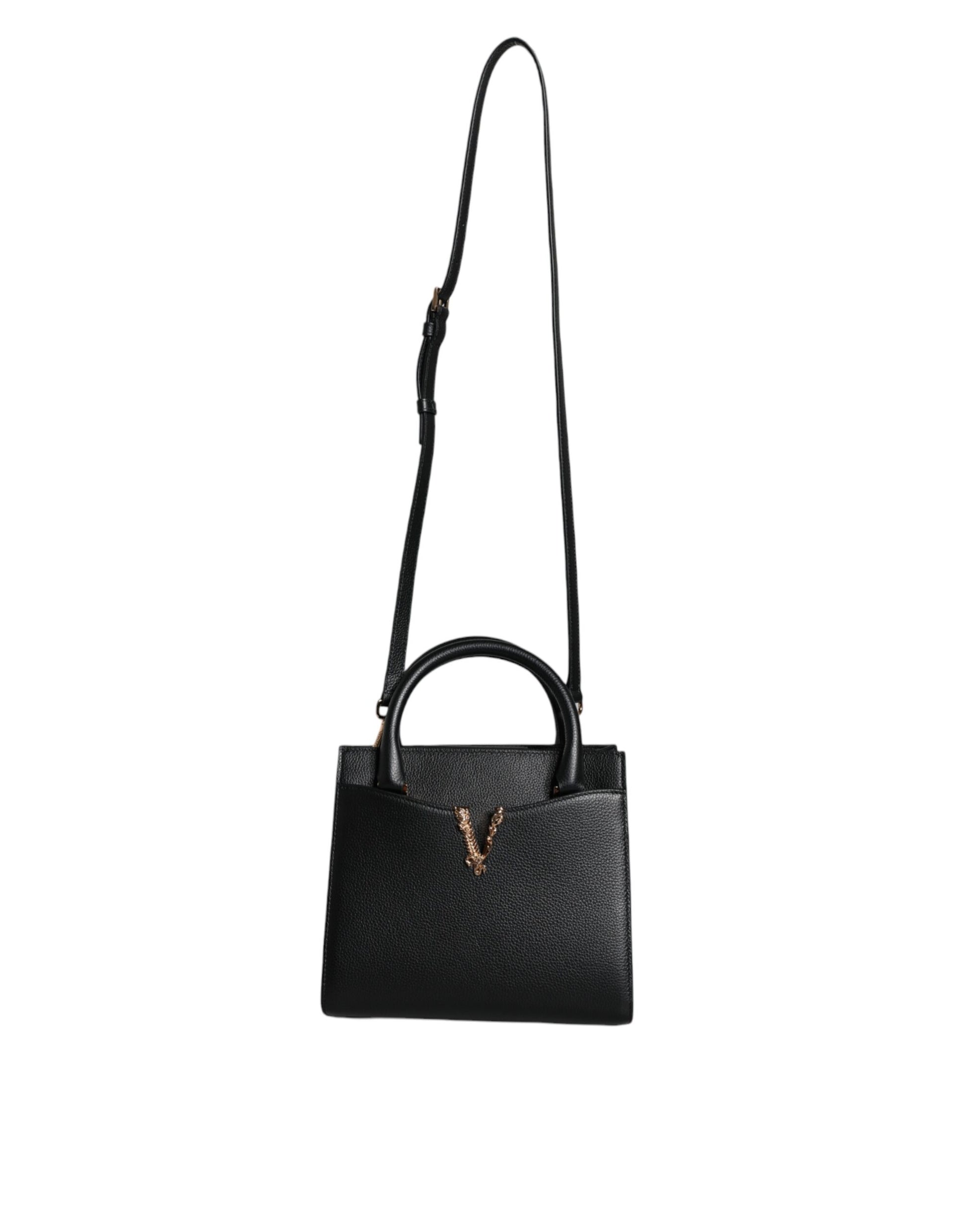 Black Small Leather TopHandle Shoulder Crossbody Bag - GLAMHUB BOUTIQUE 