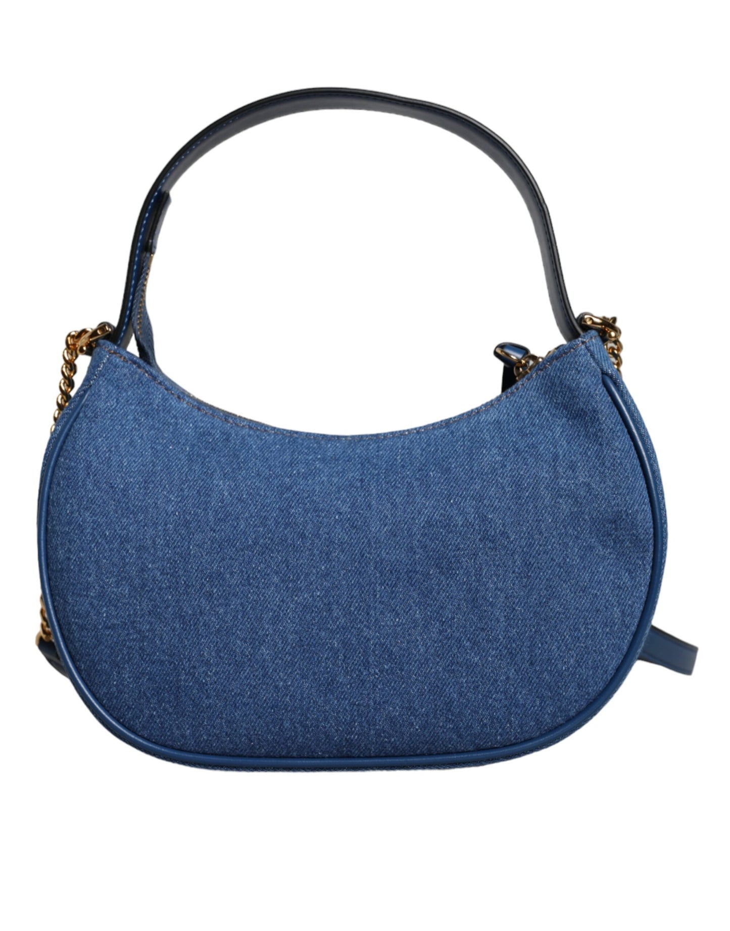 Blue Quilted Denim Leather Top Handle Shoulder Bag - GLAMHUB BOUTIQUE 