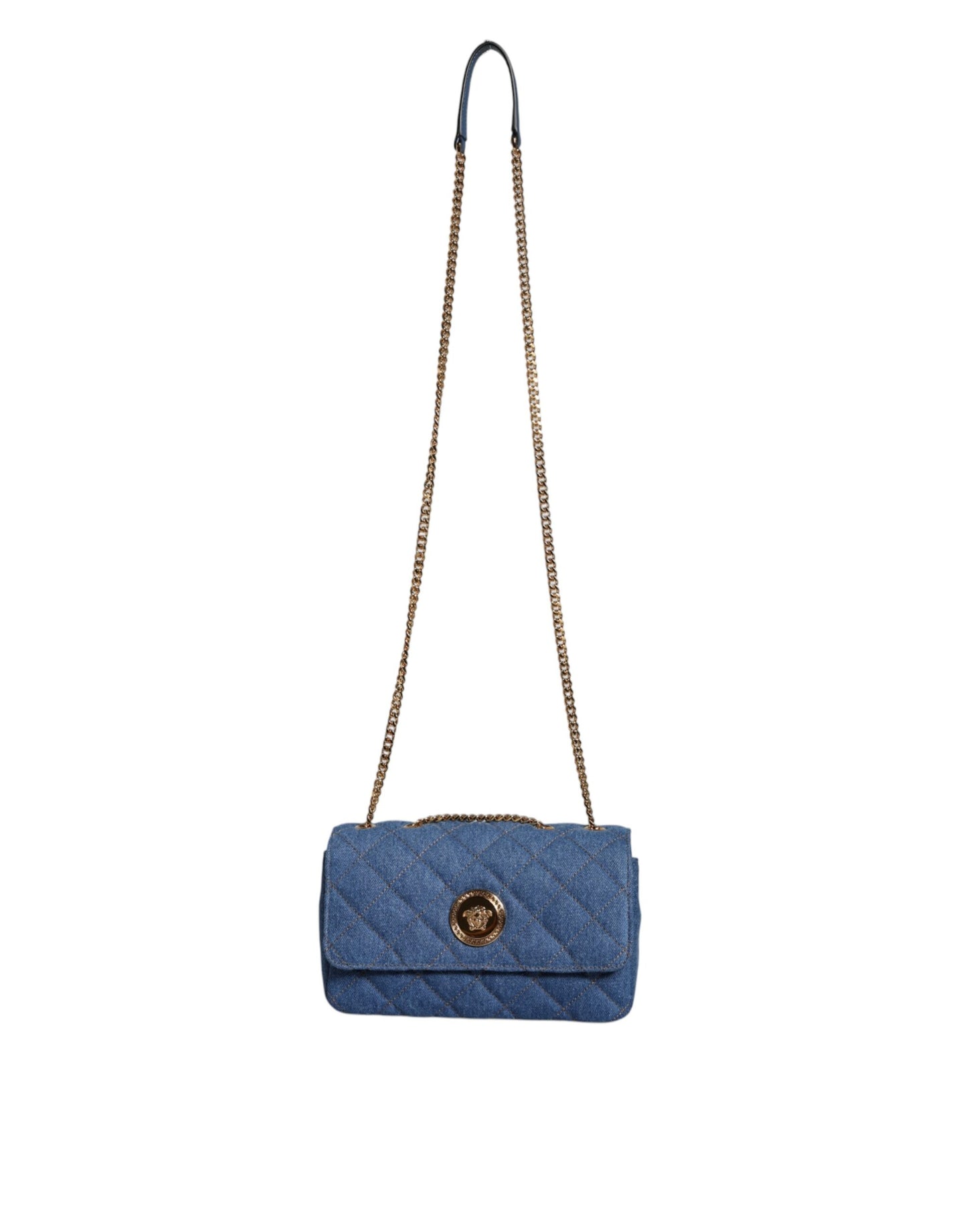 Blue Quilted Denim Leather Crossbody Shoulder Bag - GLAMHUB BOUTIQUE 