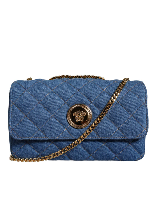 Blue Quilted Denim Leather Crossbody Shoulder Bag - GLAMHUB BOUTIQUE 