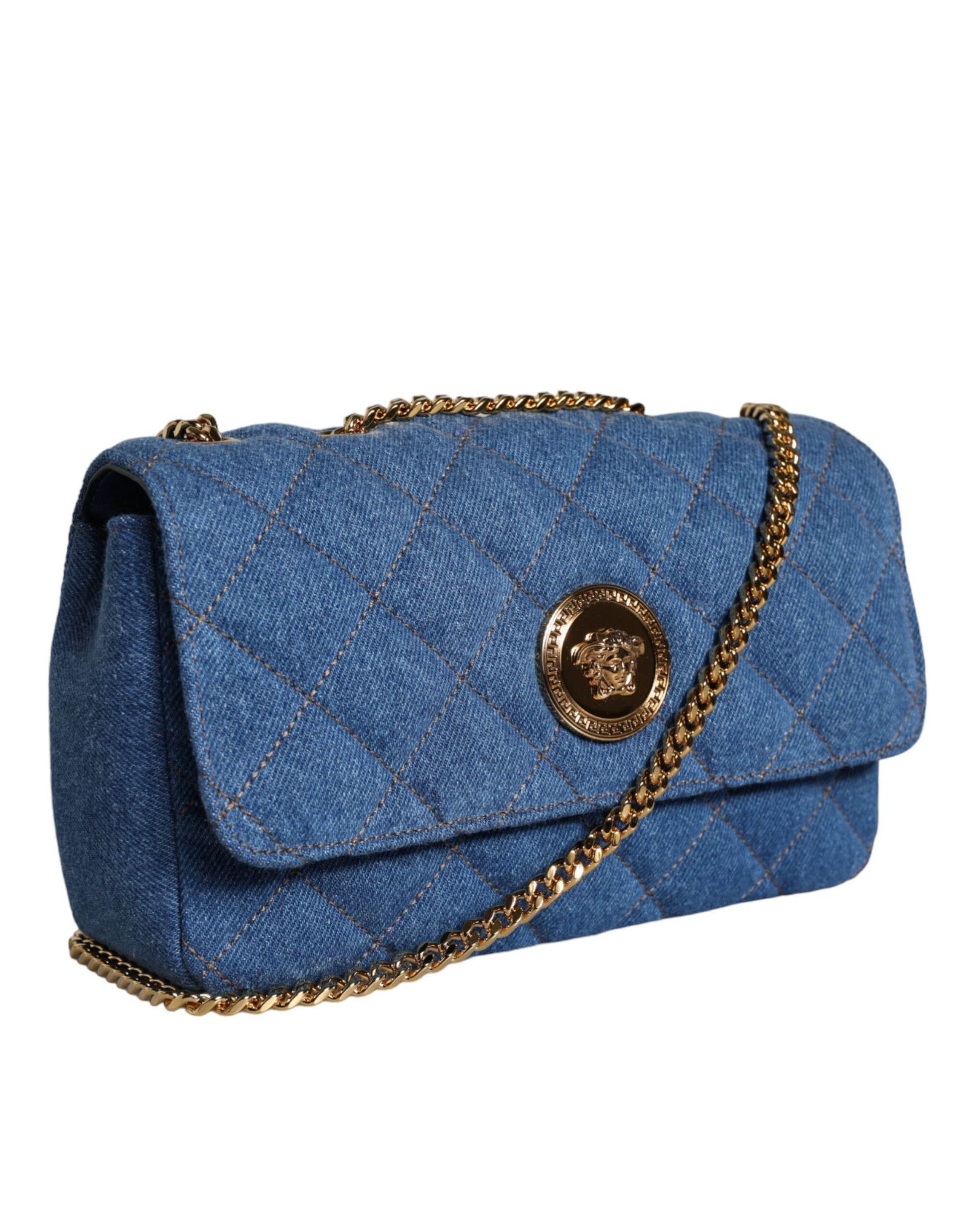 Blue Quilted Denim Leather Crossbody Shoulder Bag - GLAMHUB BOUTIQUE 