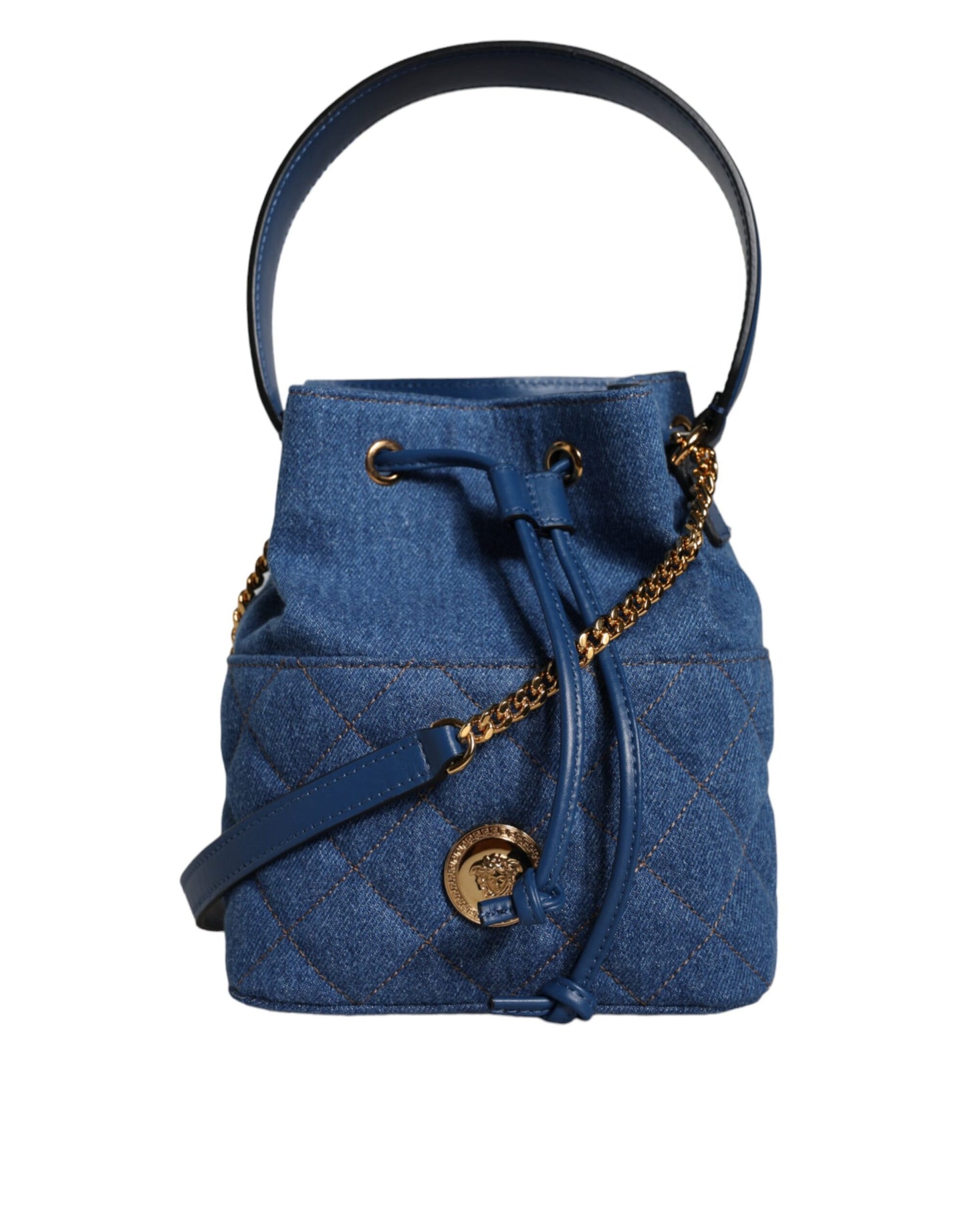 Blue Quilted Denim Leather Crossbody Shoulder Bag - GLAMHUB BOUTIQUE 