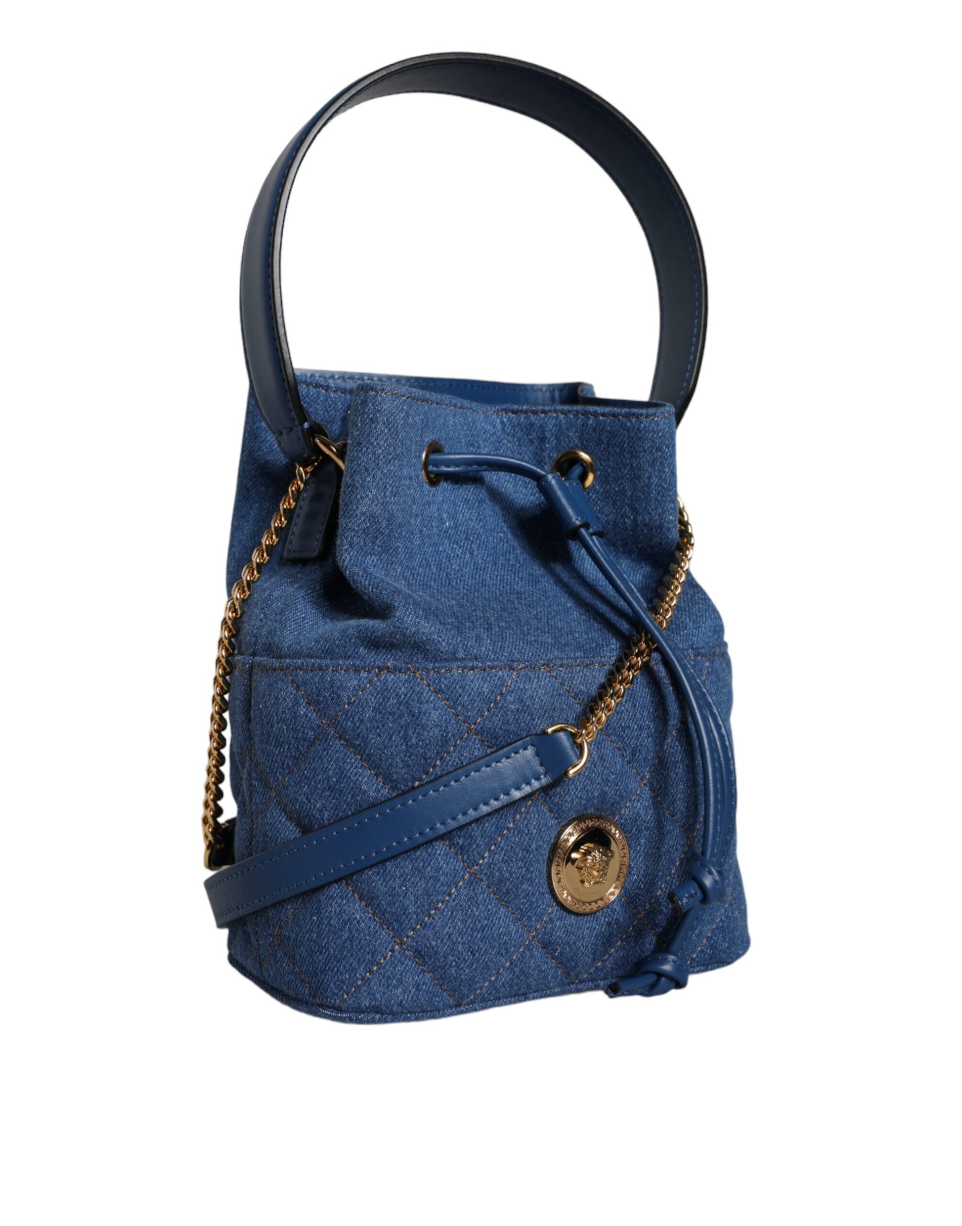 Blue Quilted Denim Leather Crossbody Shoulder Bag - GLAMHUB BOUTIQUE 