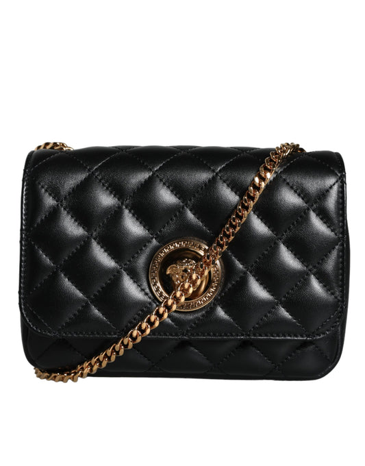 Black Quilted Lambskin Leather Crossbody Shoulder Bag - GLAMHUB BOUTIQUE 