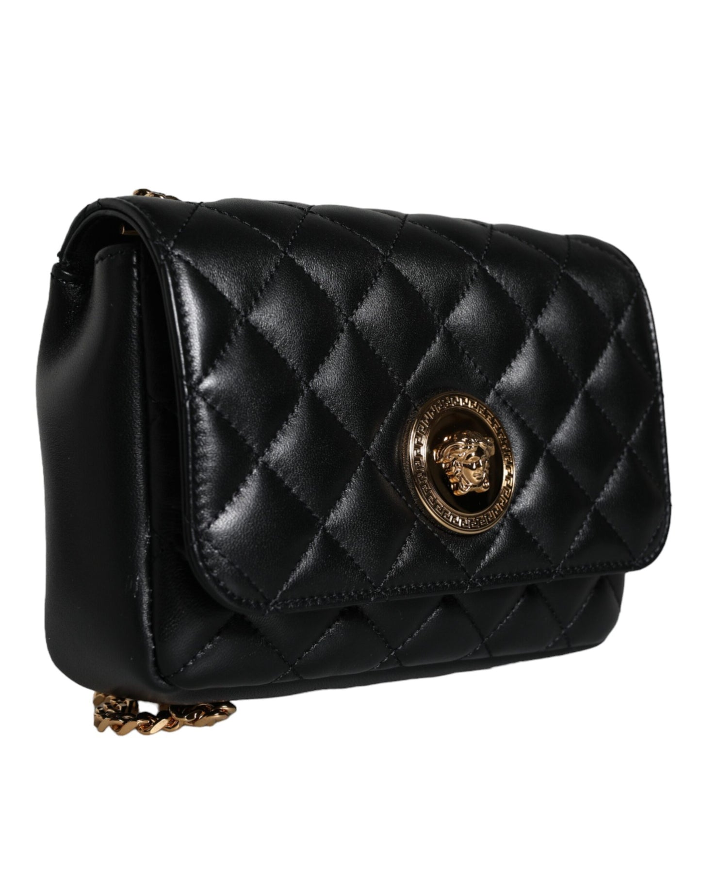 Black Quilted Lambskin Leather Crossbody Shoulder Bag - GLAMHUB BOUTIQUE 