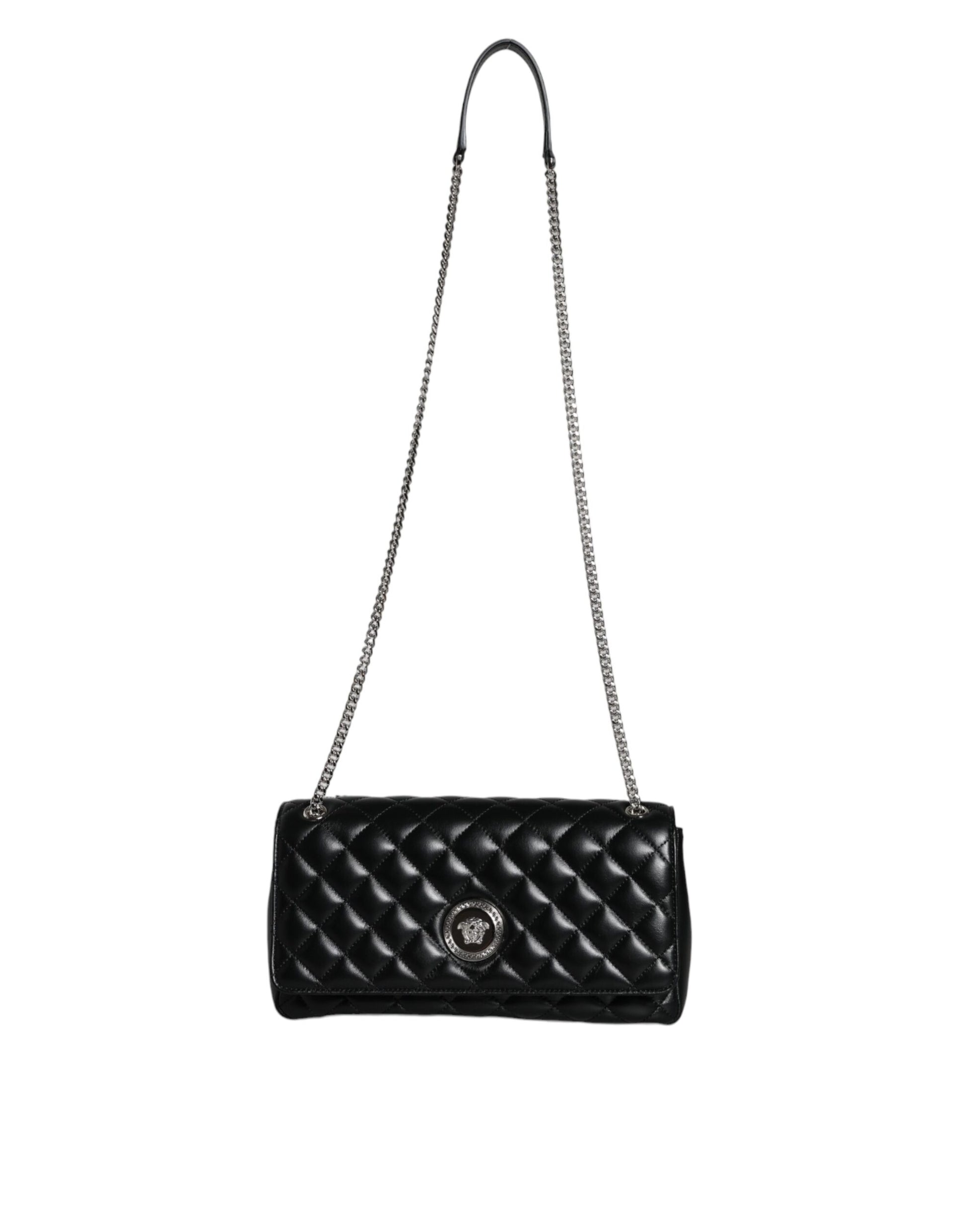 Black Quilted Lambskin Leather Crossbody Shoulder Bag - GLAMHUB BOUTIQUE 