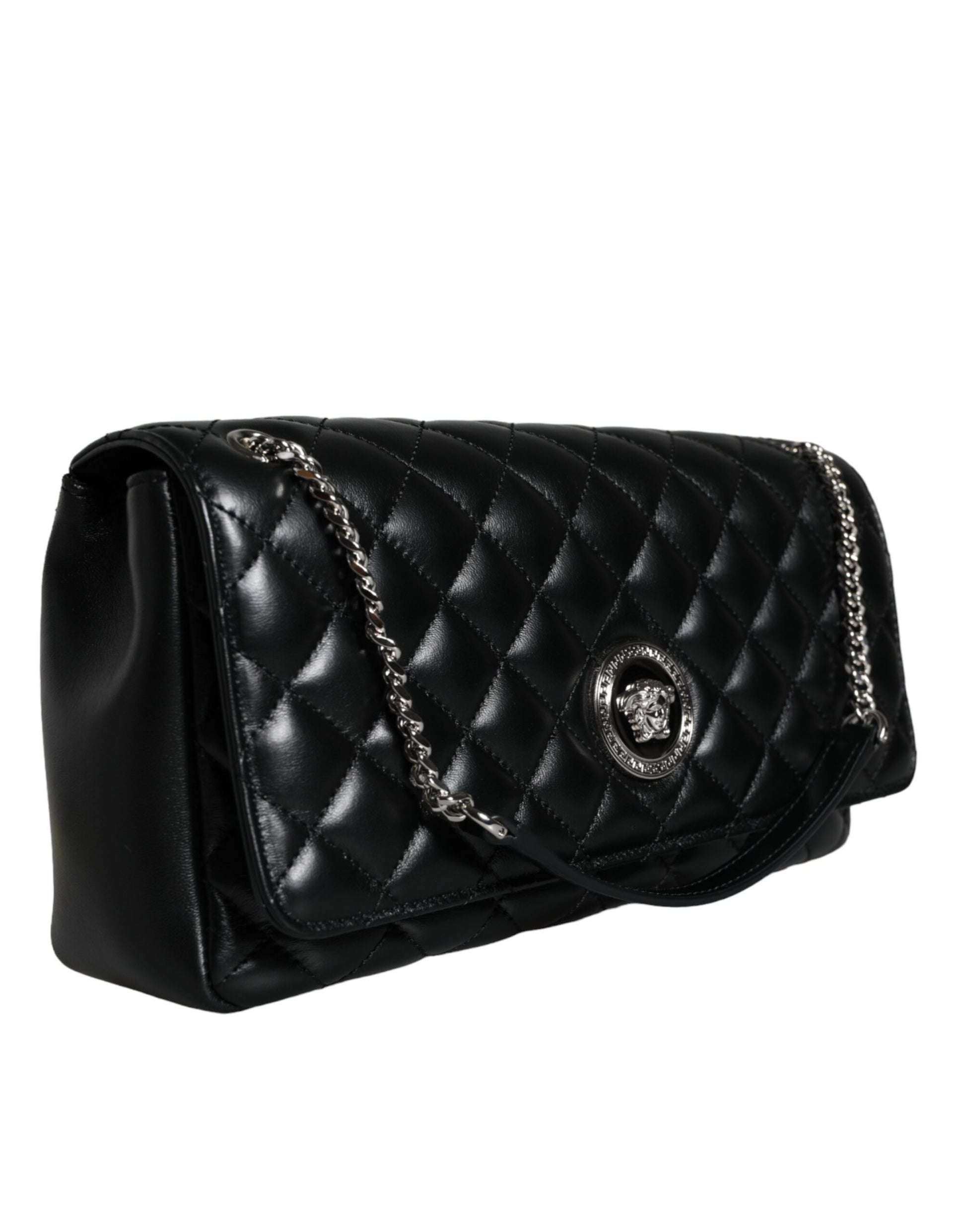 Black Quilted Lambskin Leather Crossbody Shoulder Bag - GLAMHUB BOUTIQUE 