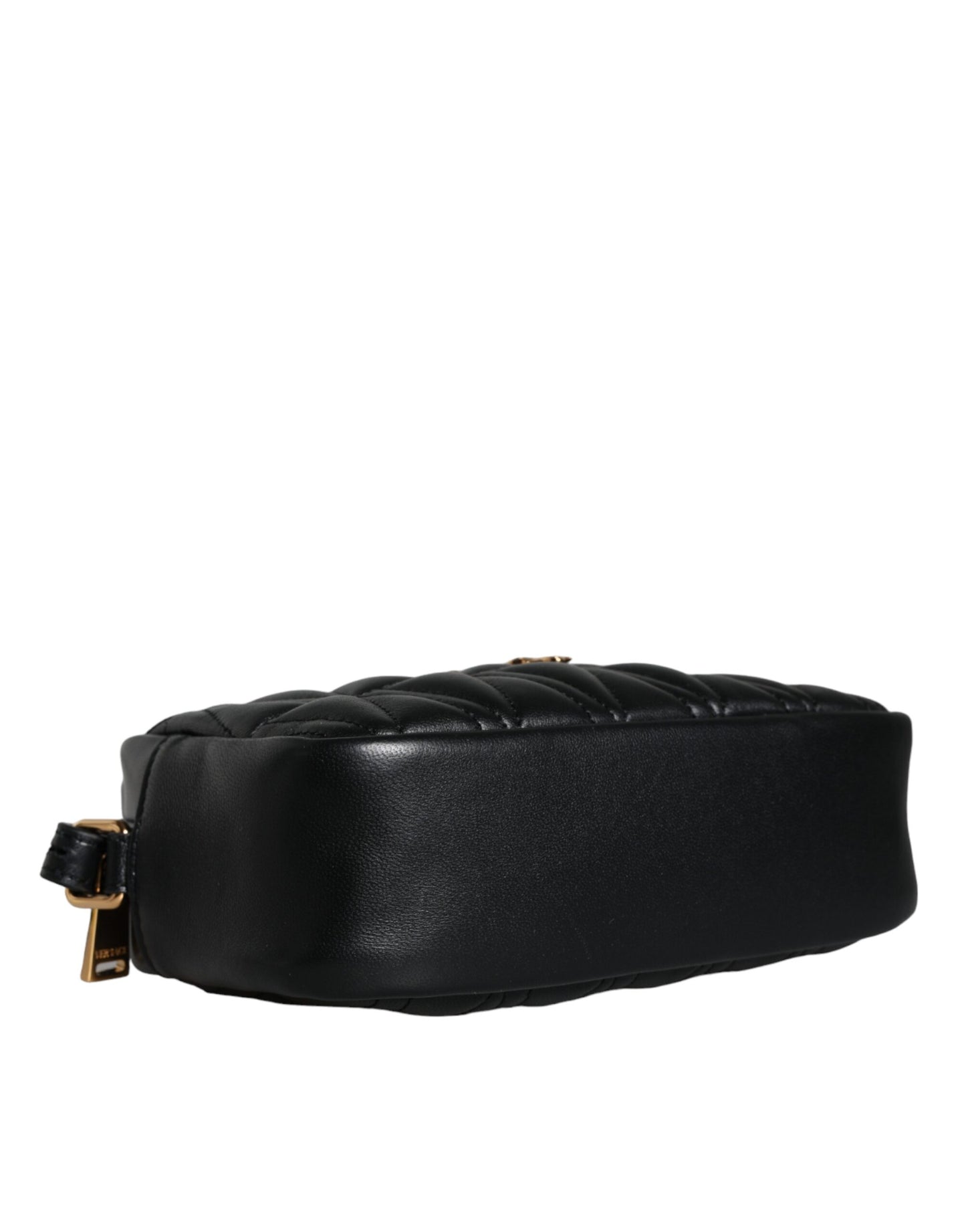 Black Quilted Lamb Leather Camera Case Shoulder Bag - GLAMHUB BOUTIQUE 