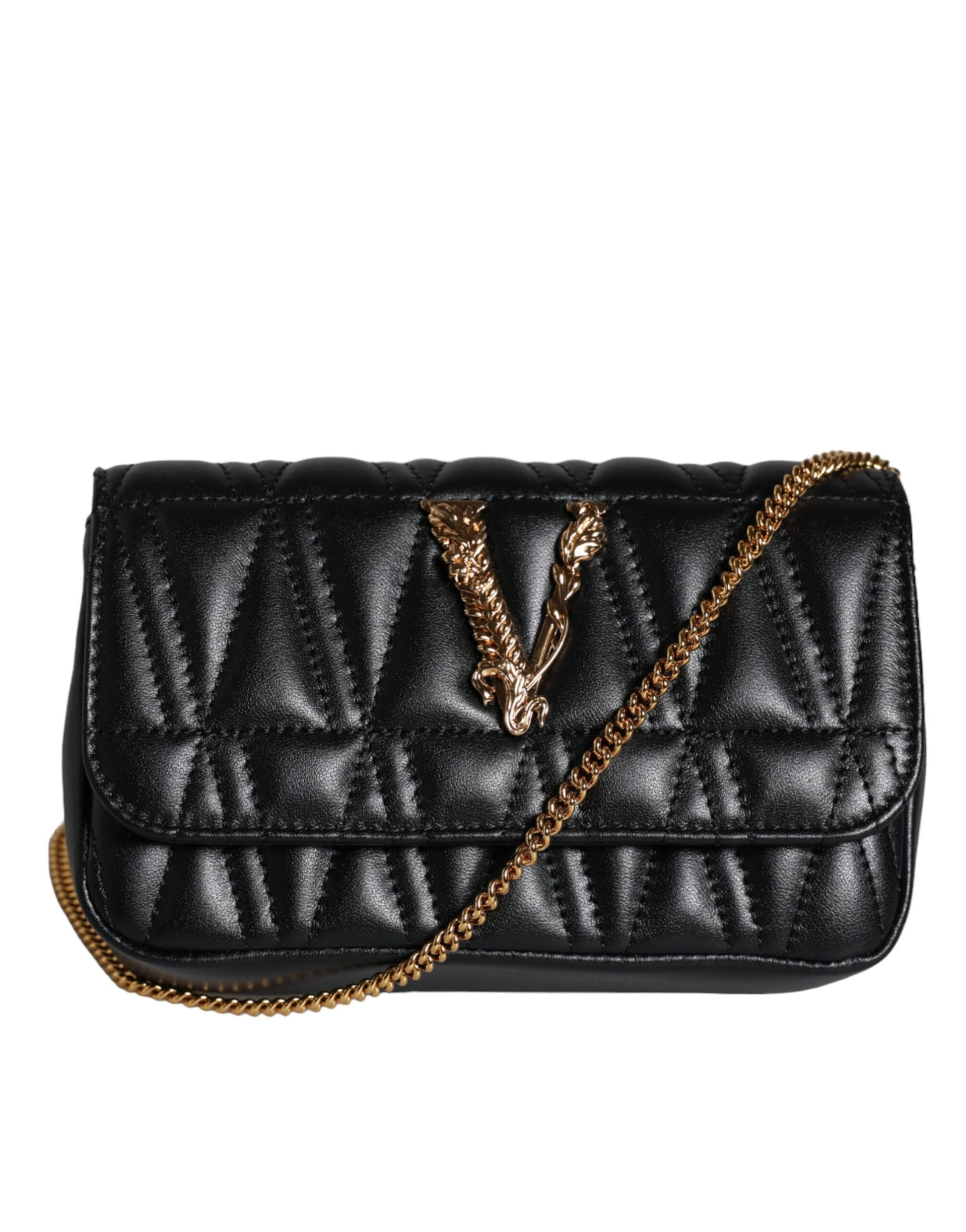 Black Mini Nappa Leather Crossbody Shoulder Bag - GLAMHUB BOUTIQUE 