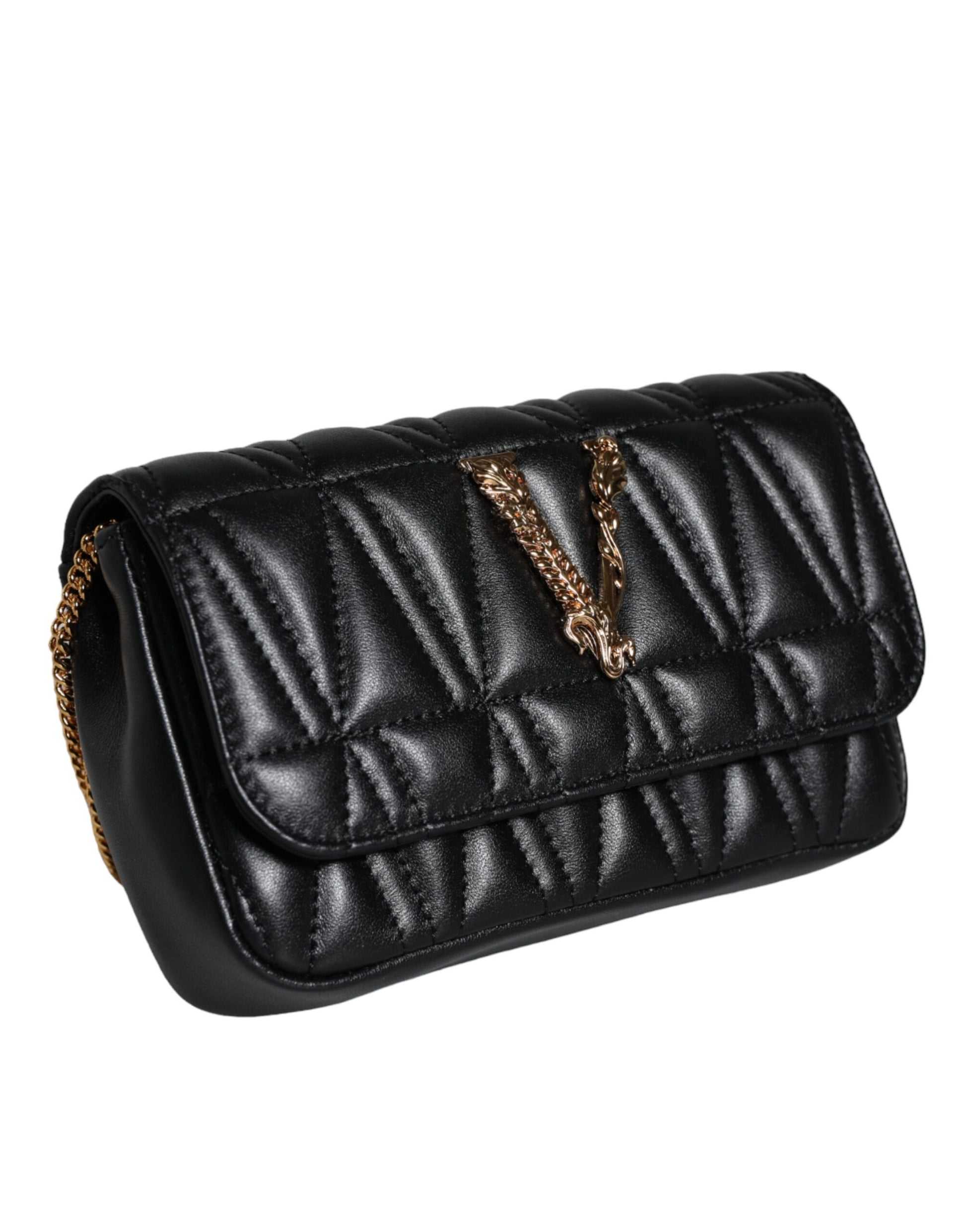 Black Mini Nappa Leather Crossbody Shoulder Bag - GLAMHUB BOUTIQUE 