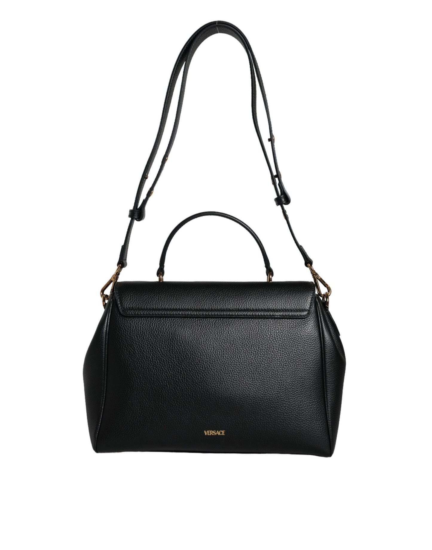 Black Top Handle Grainy Calfskin Leather Crossbody Bag - GLAMHUB BOUTIQUE 