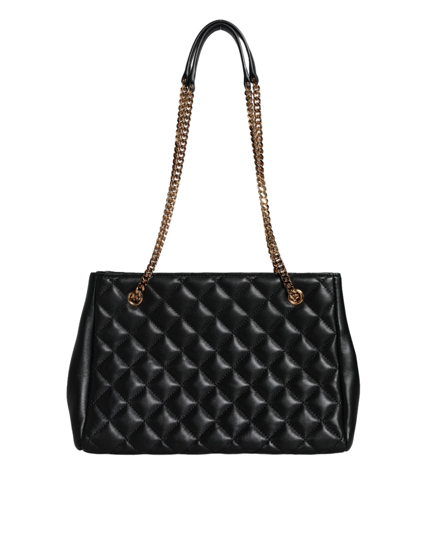 Black Quilted Nappa Leather Shoulder Chain Strap Bag - GLAMHUB BOUTIQUE 