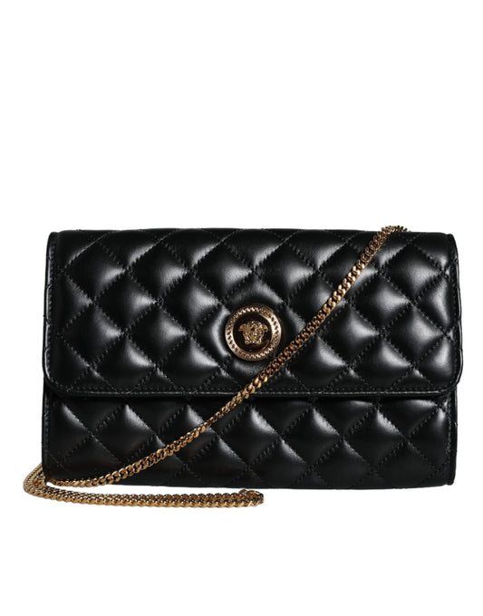 Black Quilted Nappa Leather Crossbody Shoulder Bag - GLAMHUB BOUTIQUE 