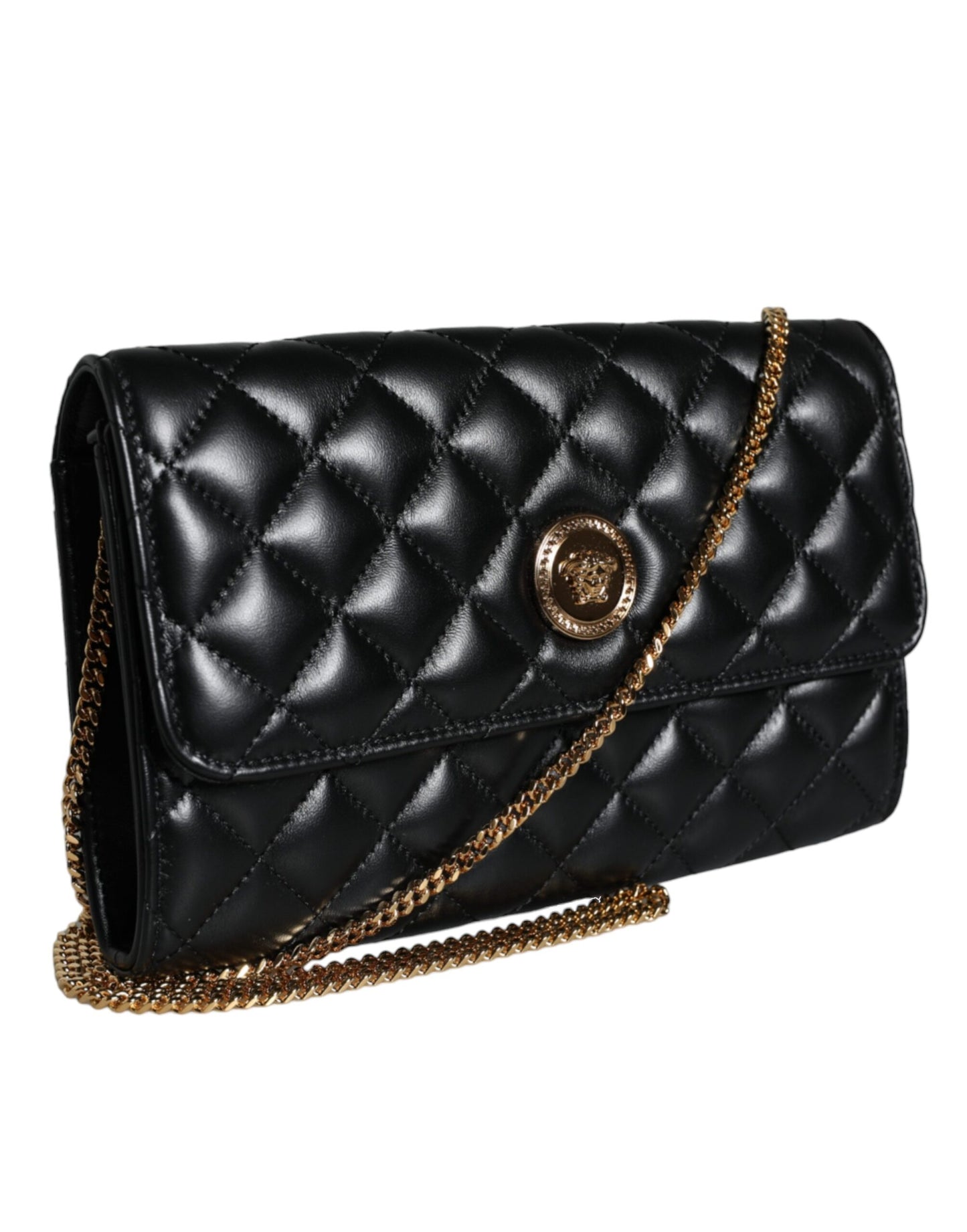 Black Quilted Nappa Leather Crossbody Shoulder Bag - GLAMHUB BOUTIQUE 