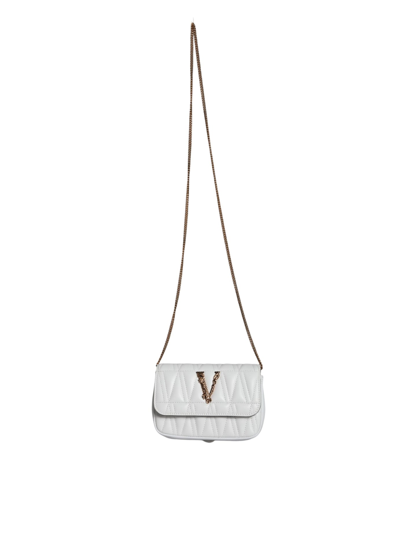 White Quilted Nappa Leather Crossbody Shoulder Bag - GLAMHUB BOUTIQUE 