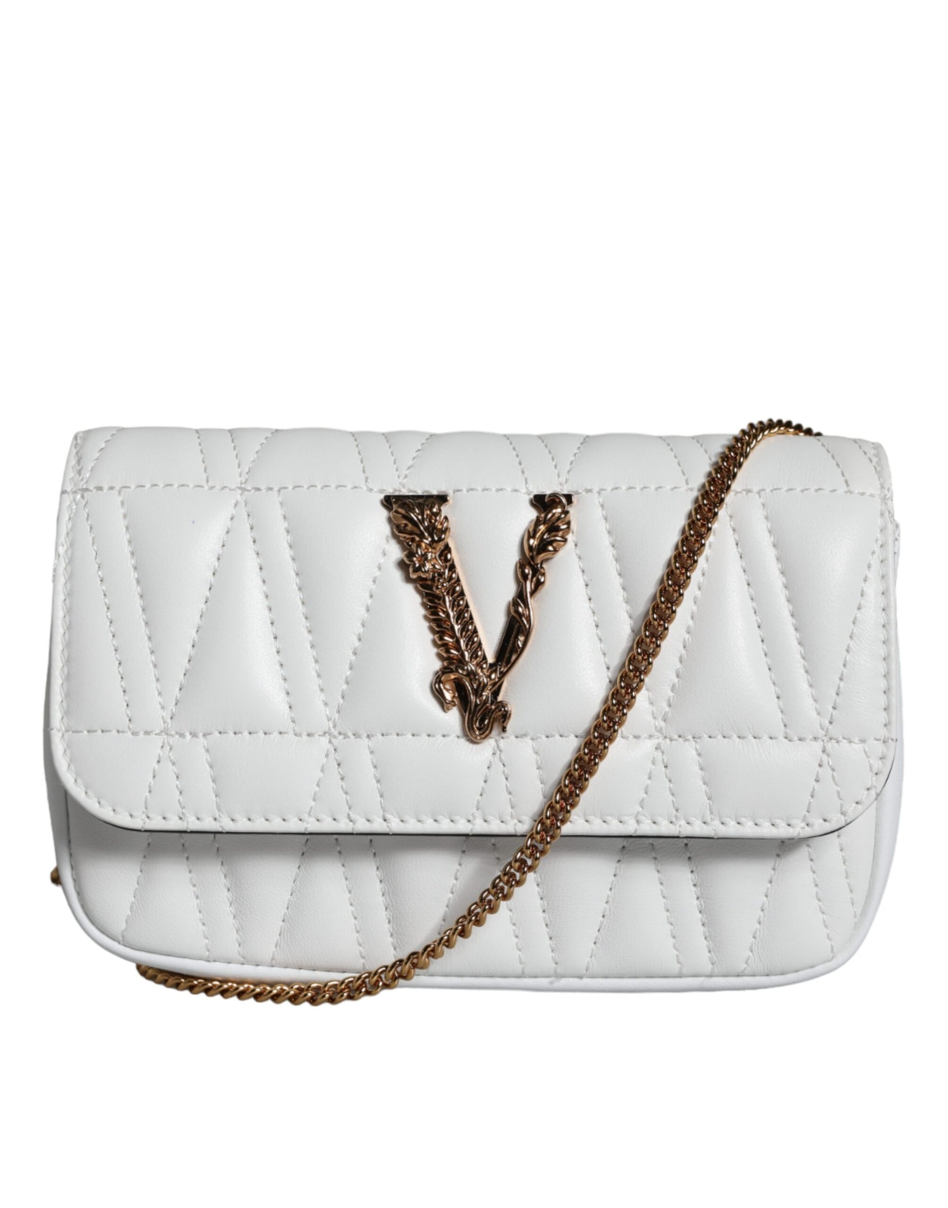 White Quilted Nappa Leather Crossbody Shoulder Bag - GLAMHUB BOUTIQUE 