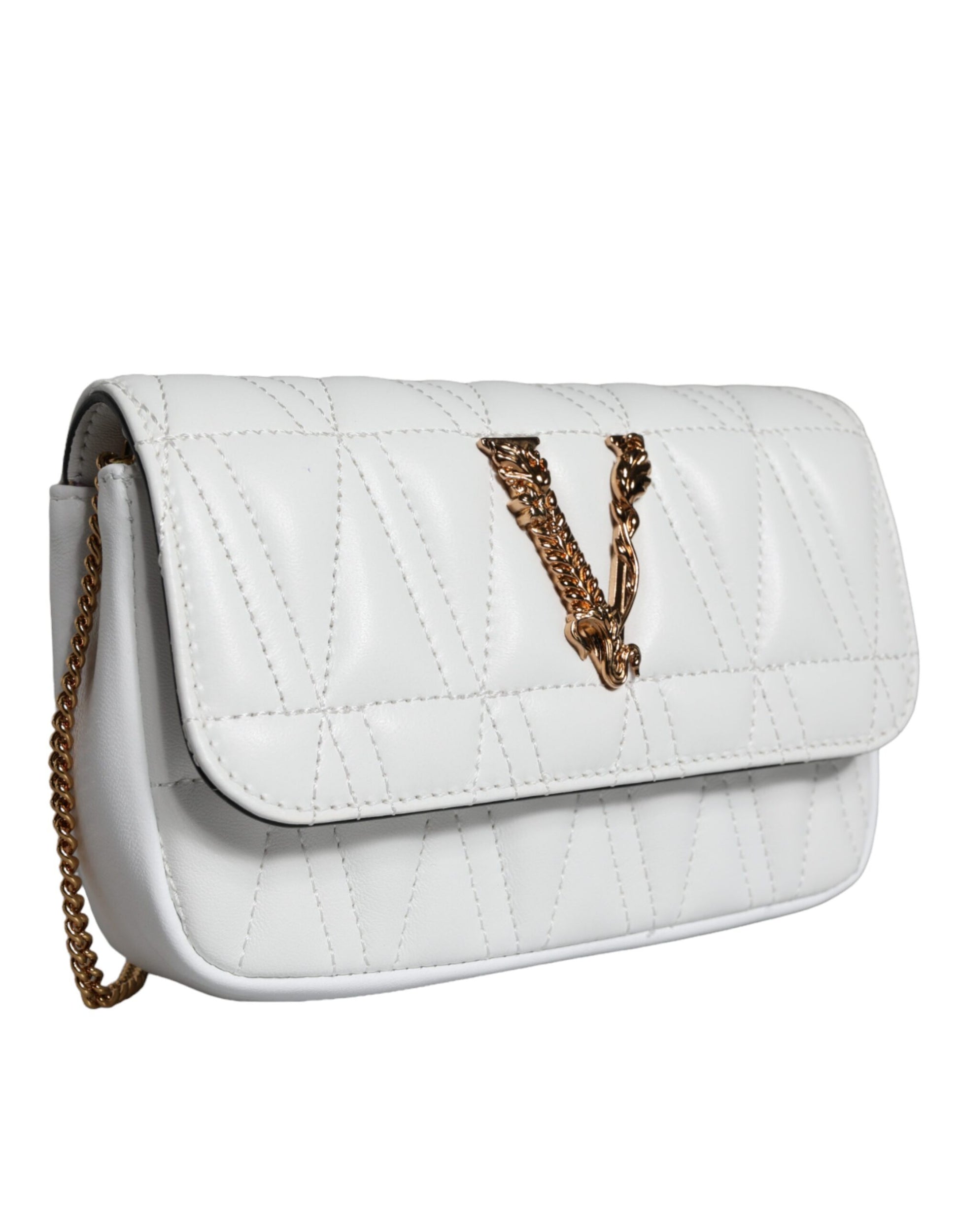 White Quilted Nappa Leather Crossbody Shoulder Bag - GLAMHUB BOUTIQUE 