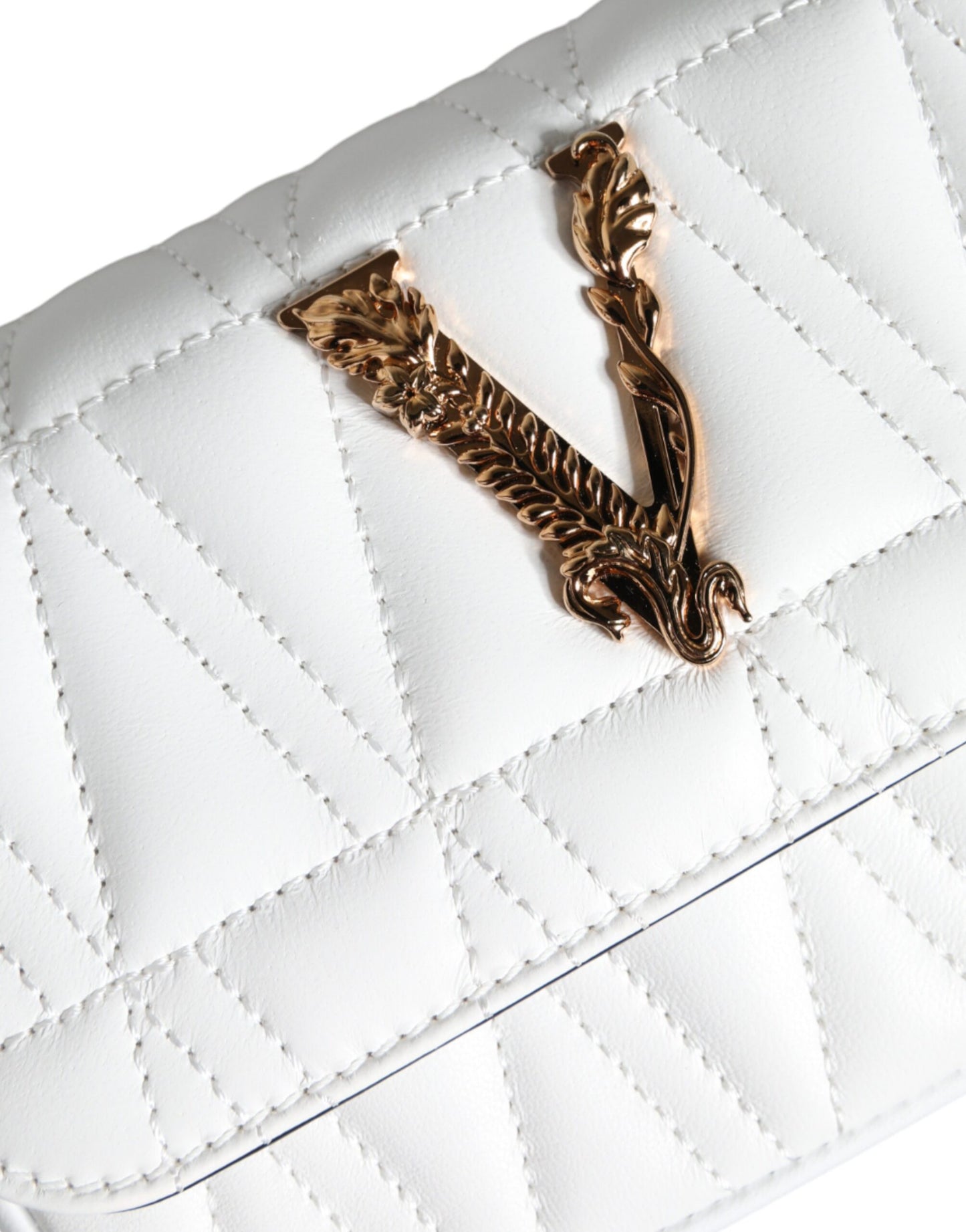 White Quilted Nappa Leather Crossbody Shoulder Bag - GLAMHUB BOUTIQUE 